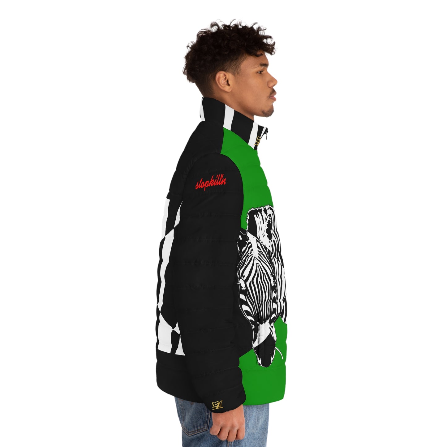 UNO STOPKILL'N ZEBRALOVE Men's Puffer Jacket (AOP)