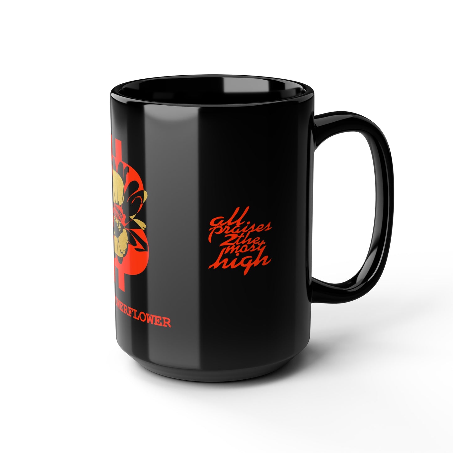 UNOBTCPOWERFLOWER Black Mug, 15oz