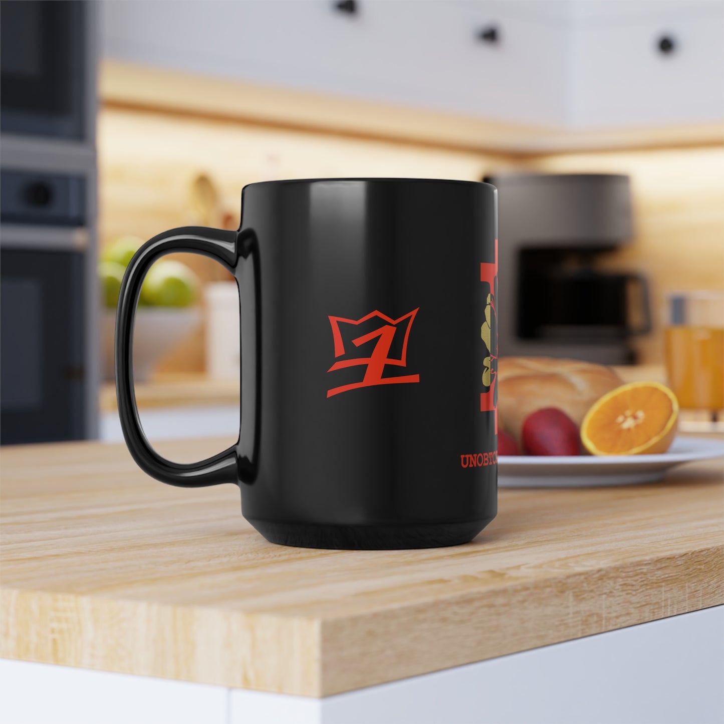 UNOBTCPOWERFLOWER Black Mug, 15oz