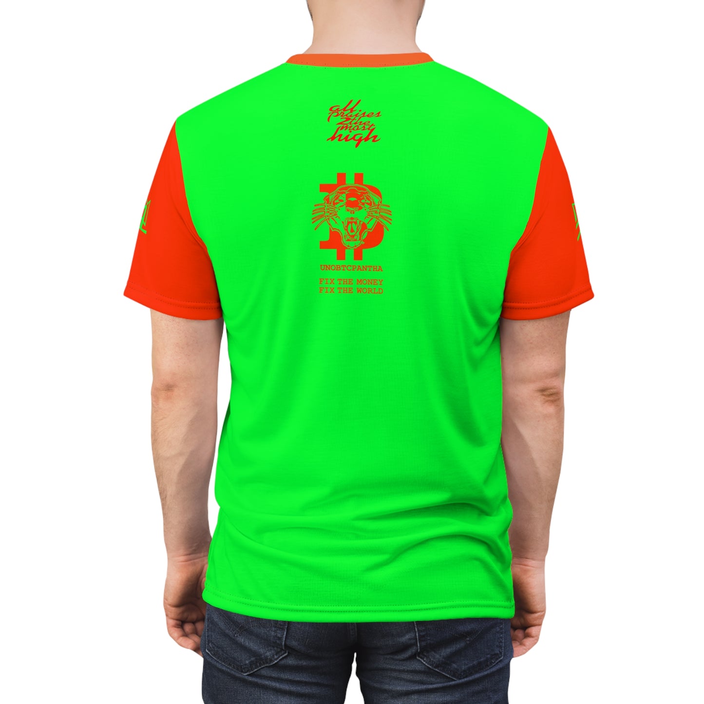 UNOBTCPANTHA FIX THE MONEY FIXTHE WORLD Unisex Cut & Sew Tee (AOP)