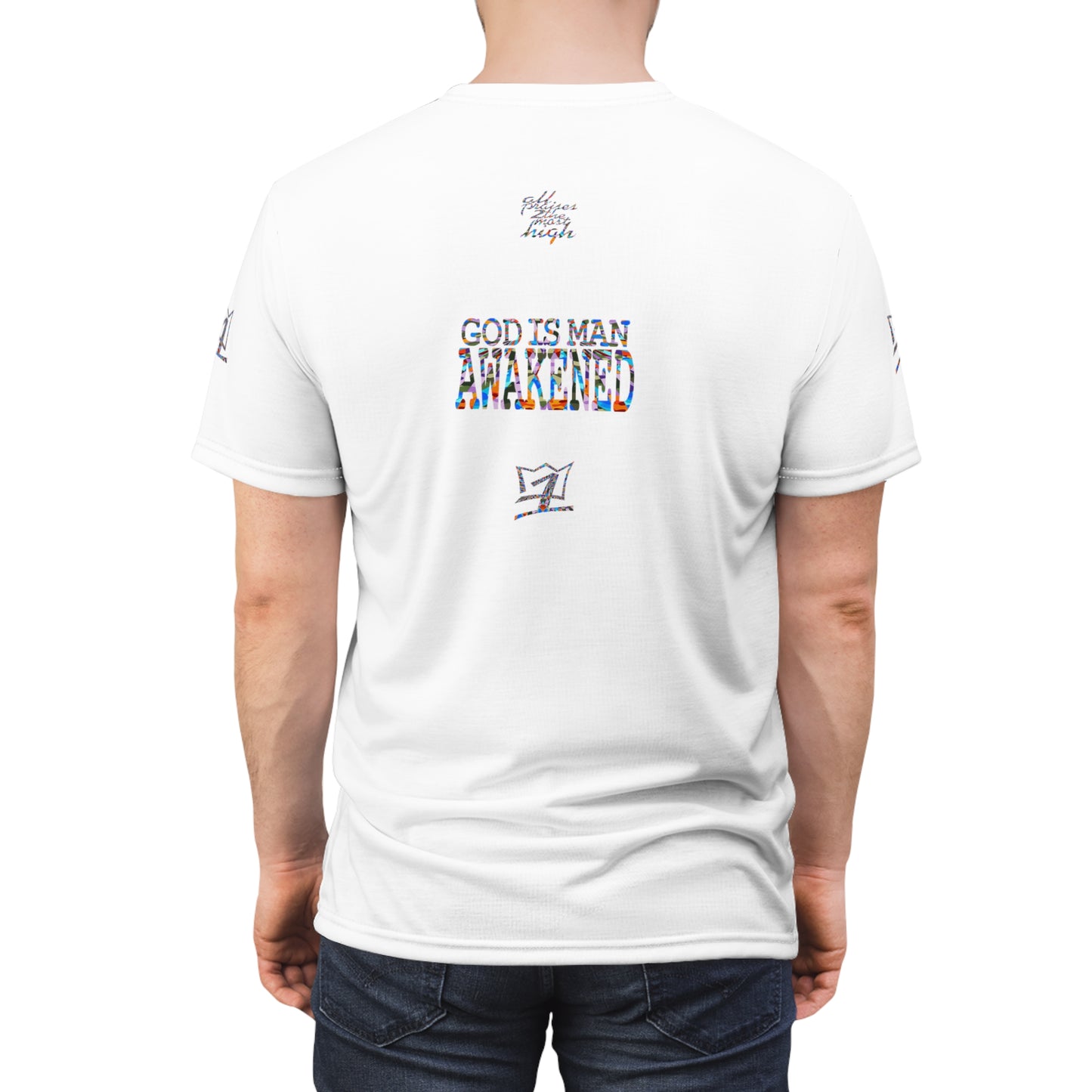 UNO ALLPRAISES GOD IS MAN Unisex Cut & Sew Tee (AOP)