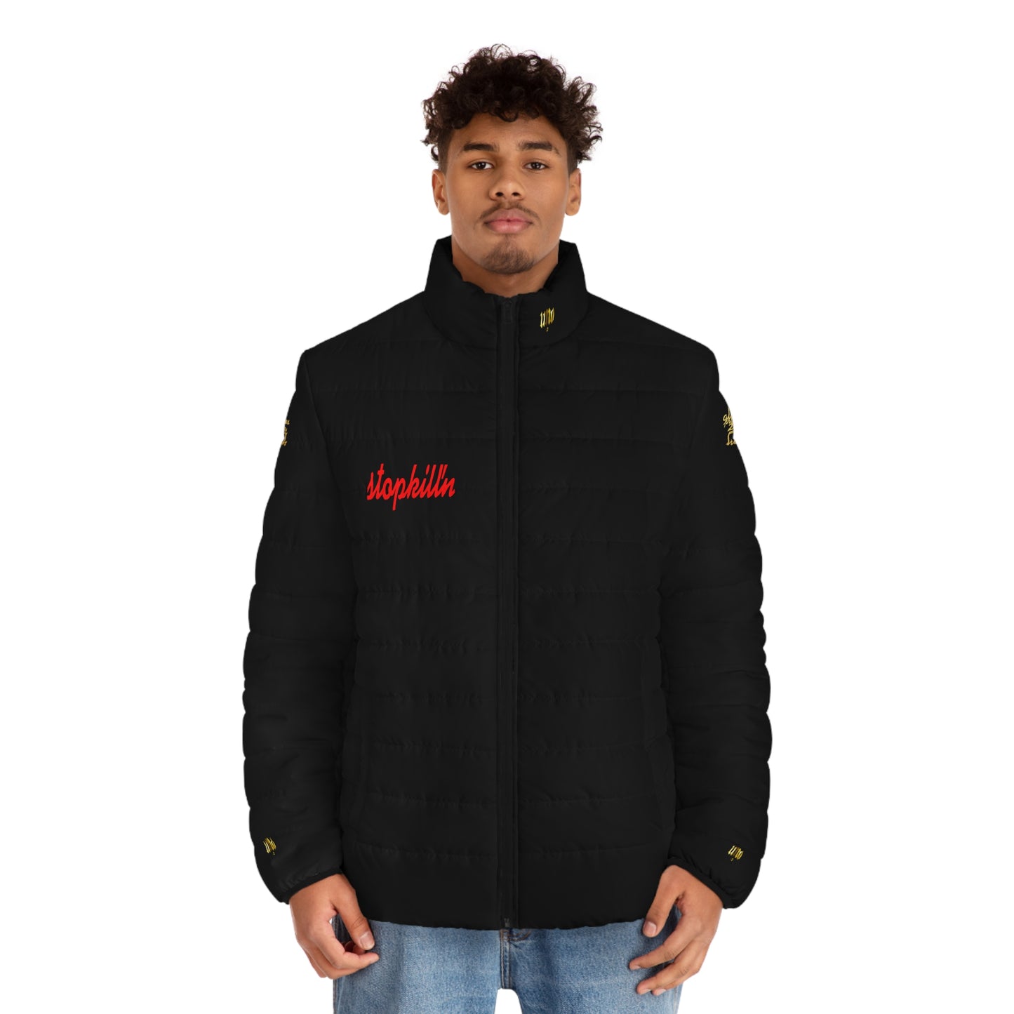 UNO STOPKILL'N UNOWORD Men's Puffer Jacket (AOP)