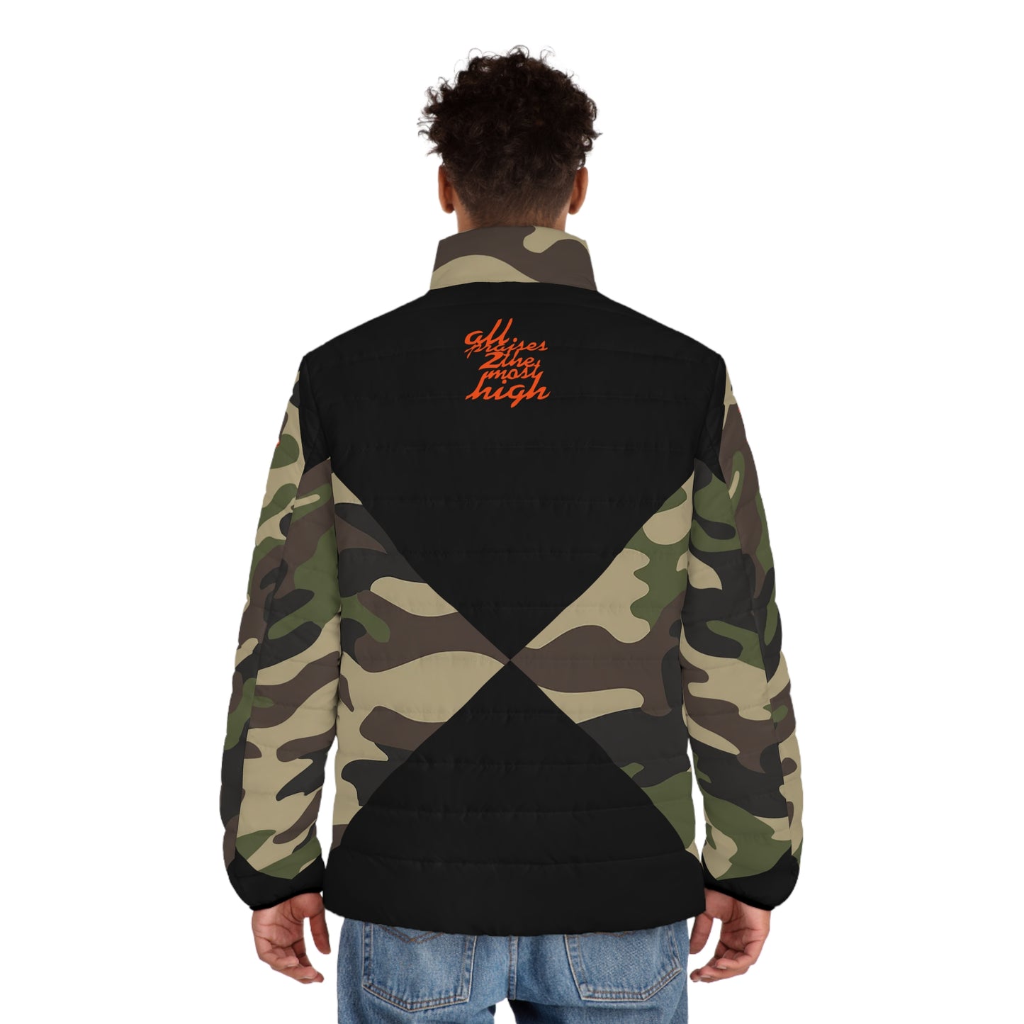 UNO ALL PRAISES Men's Puffer Jacket (AOP) Camo Collection