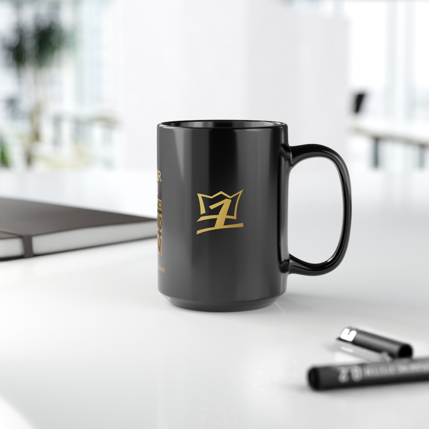 UNO ALLPRAISES FEAR IS FAITH UPSIDE DOWN Black Mug, 15oz