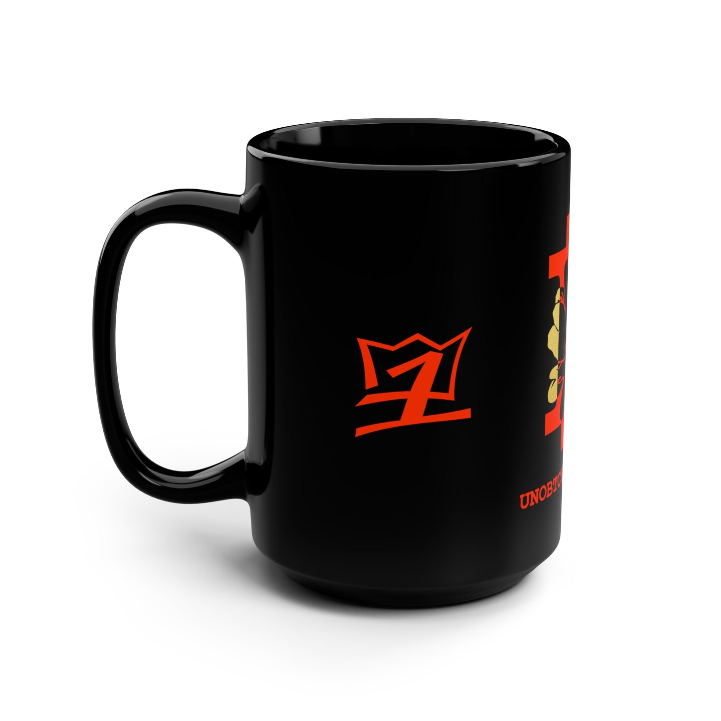 UNOBTCPOWERFLOWER Black Mug, 15oz