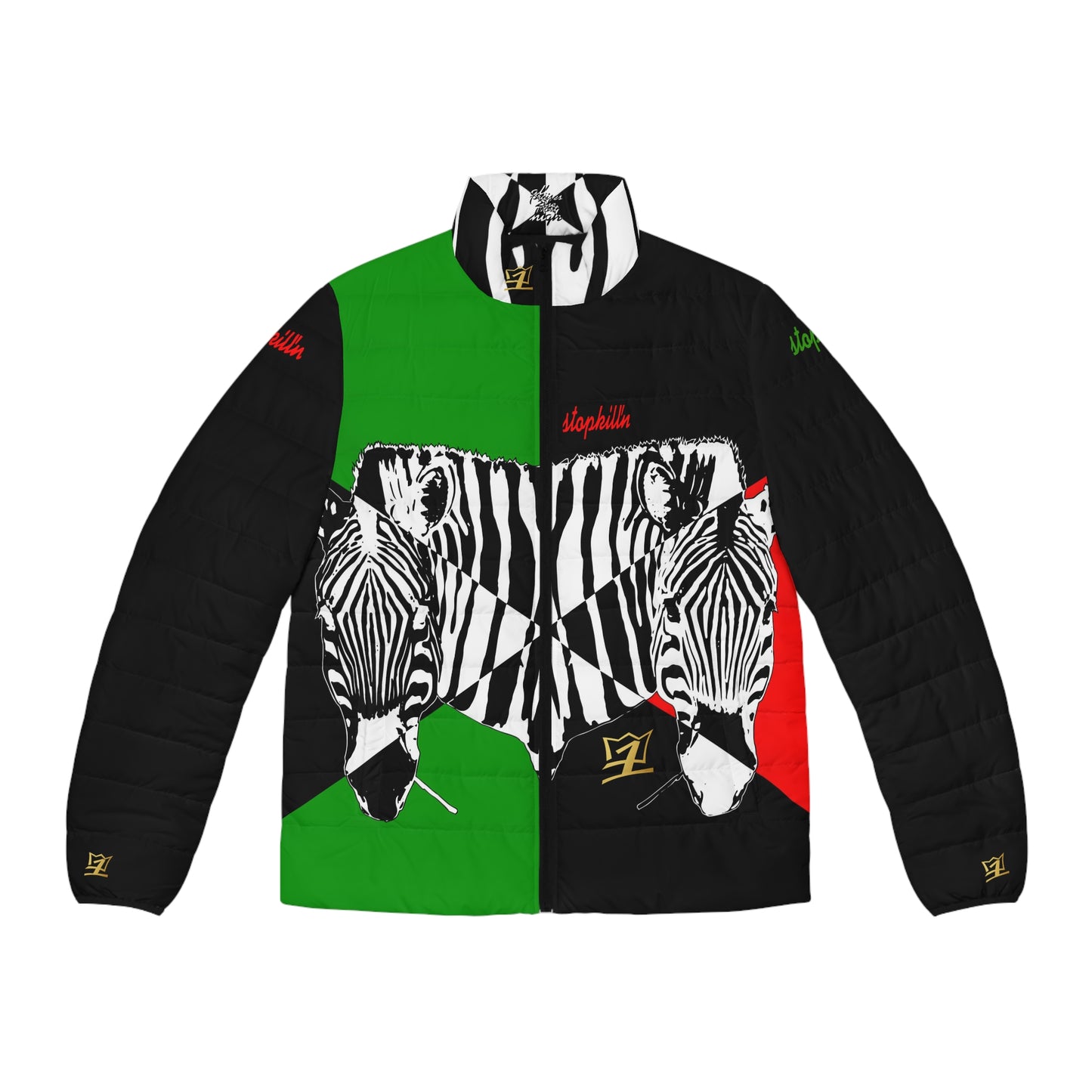 UNO STOPKILL'N ZEBRALOVE Men's Puffer Jacket (AOP)