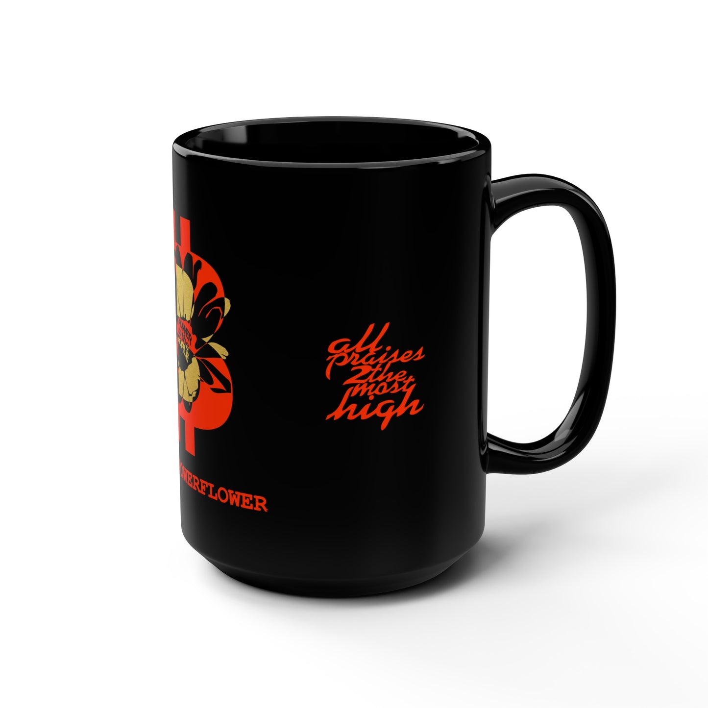 UNOBTCPOWERFLOWER Black Mug, 15oz