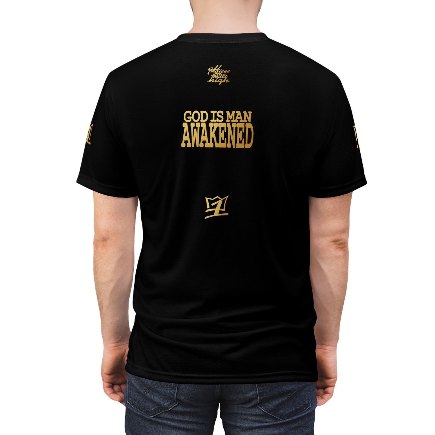 UNO ALLPRAISES GOD IS MAN Unisex Cut & Sew Tee (AOP)