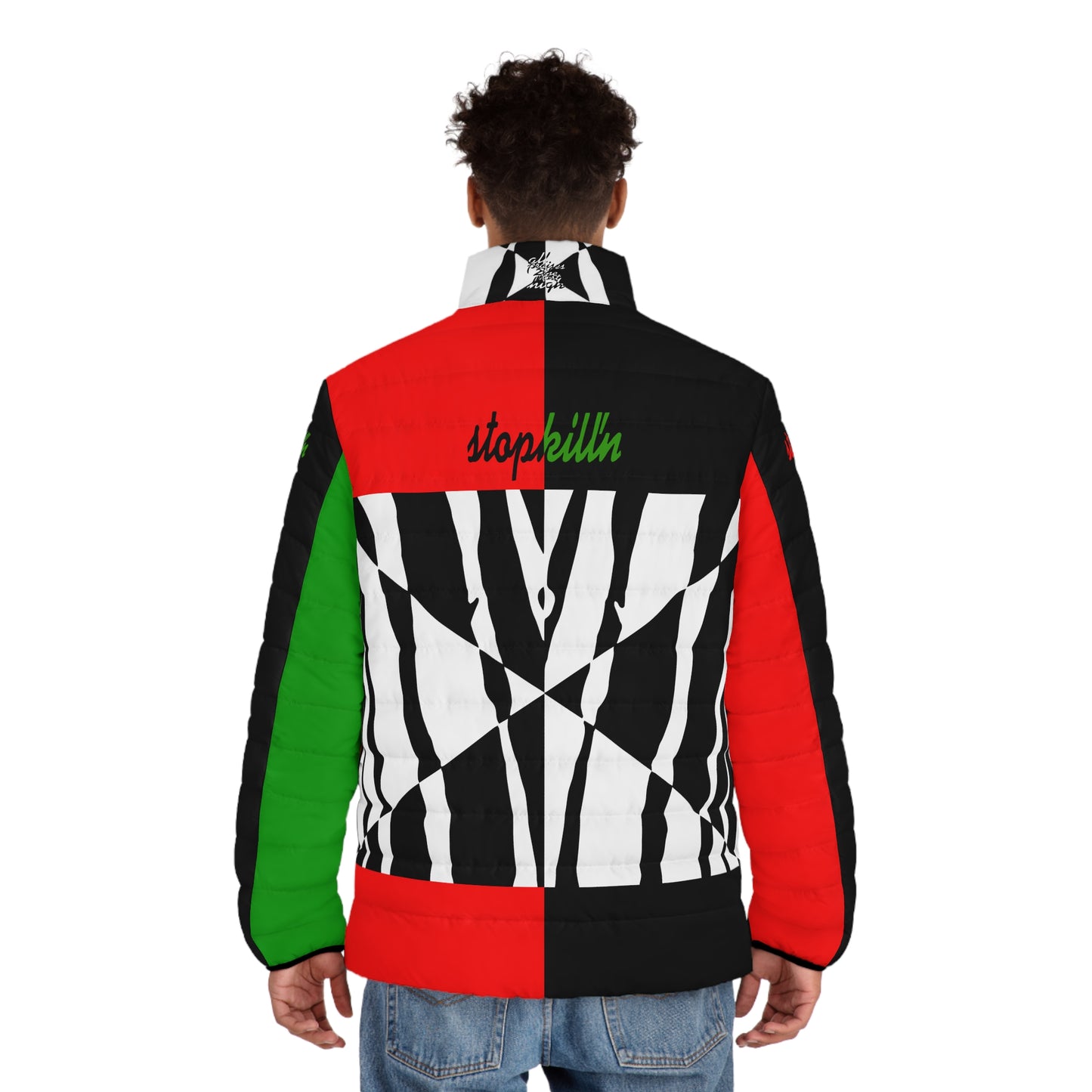 UNO STOPKILL'N ZEBRALOVE Men's Puffer Jacket (AOP)