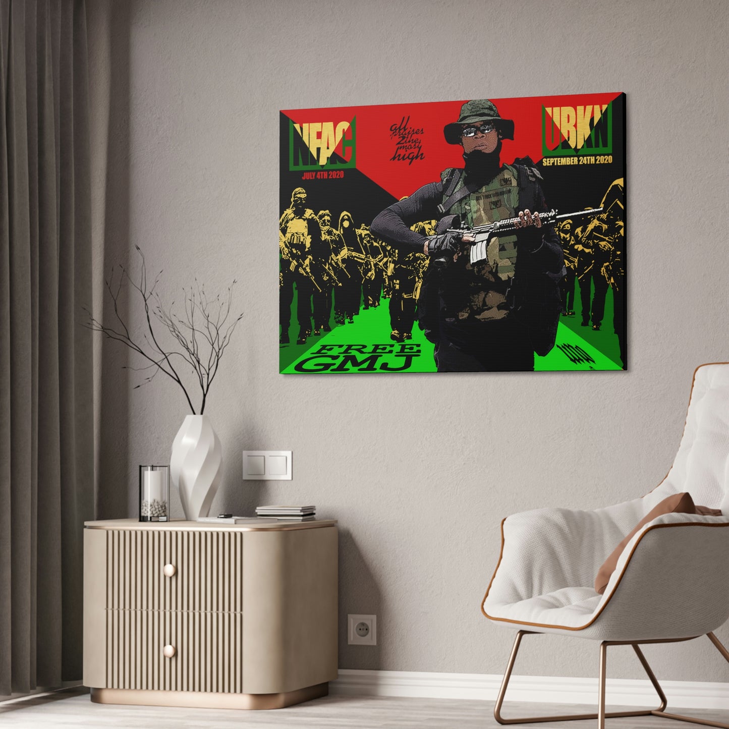 UNO 2THEREPUBLIC FREEGMJ 48x36 Canvas Stretched, 1.5''