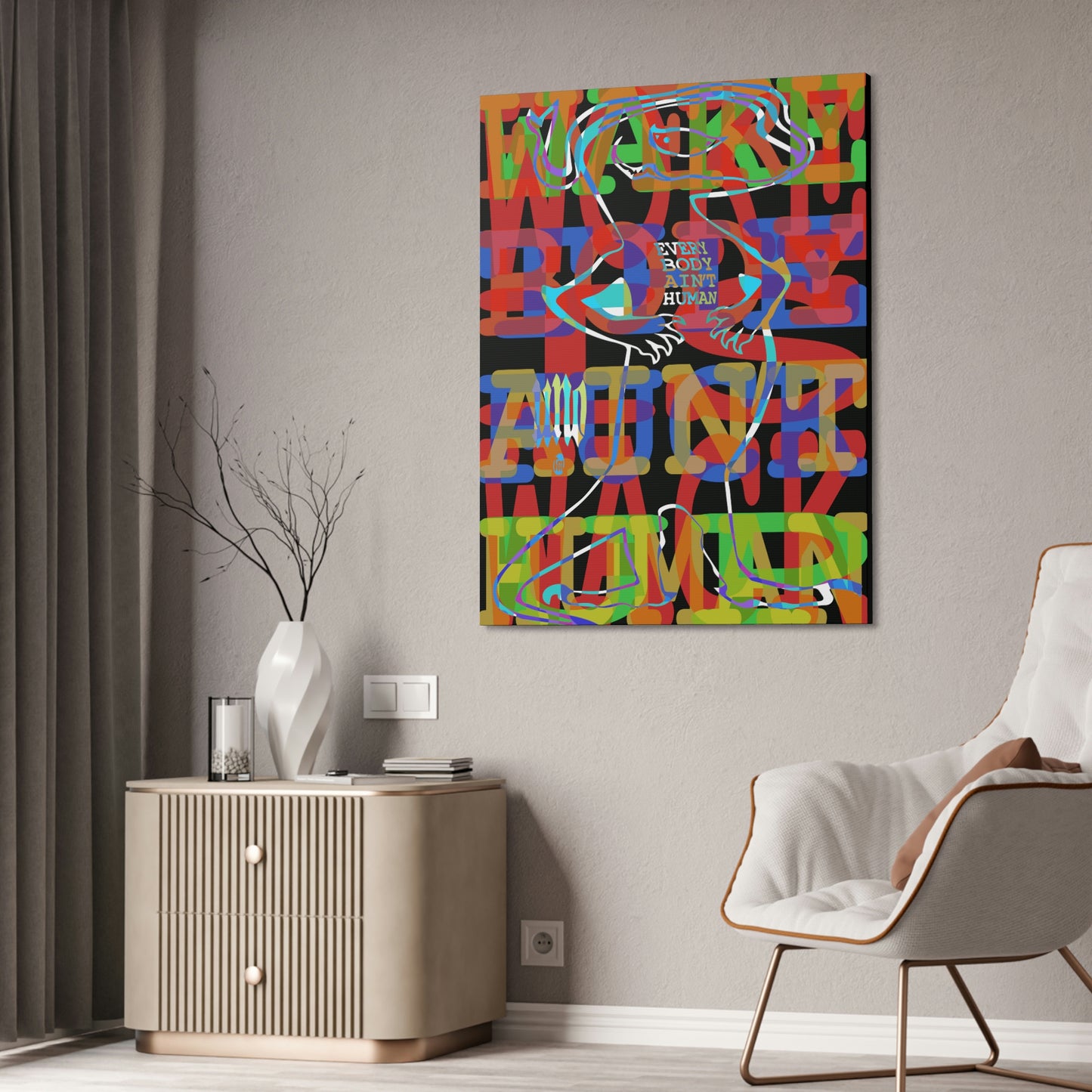 UNO GEKKO 2THEREPUBLIC EVERYBODY AIN'T HUMAN 36x48 Canvas Stretched, 1.5''