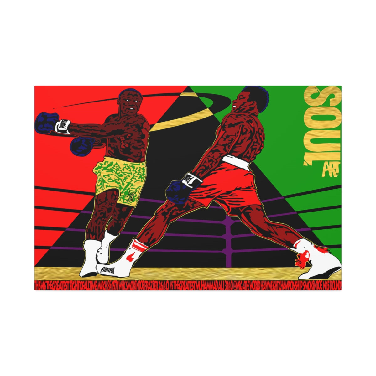 UNO SOULART THE FIGHT Smokin' Joe Beat Muhammad Ali 60x40 Canvas Stretched, 1.5''