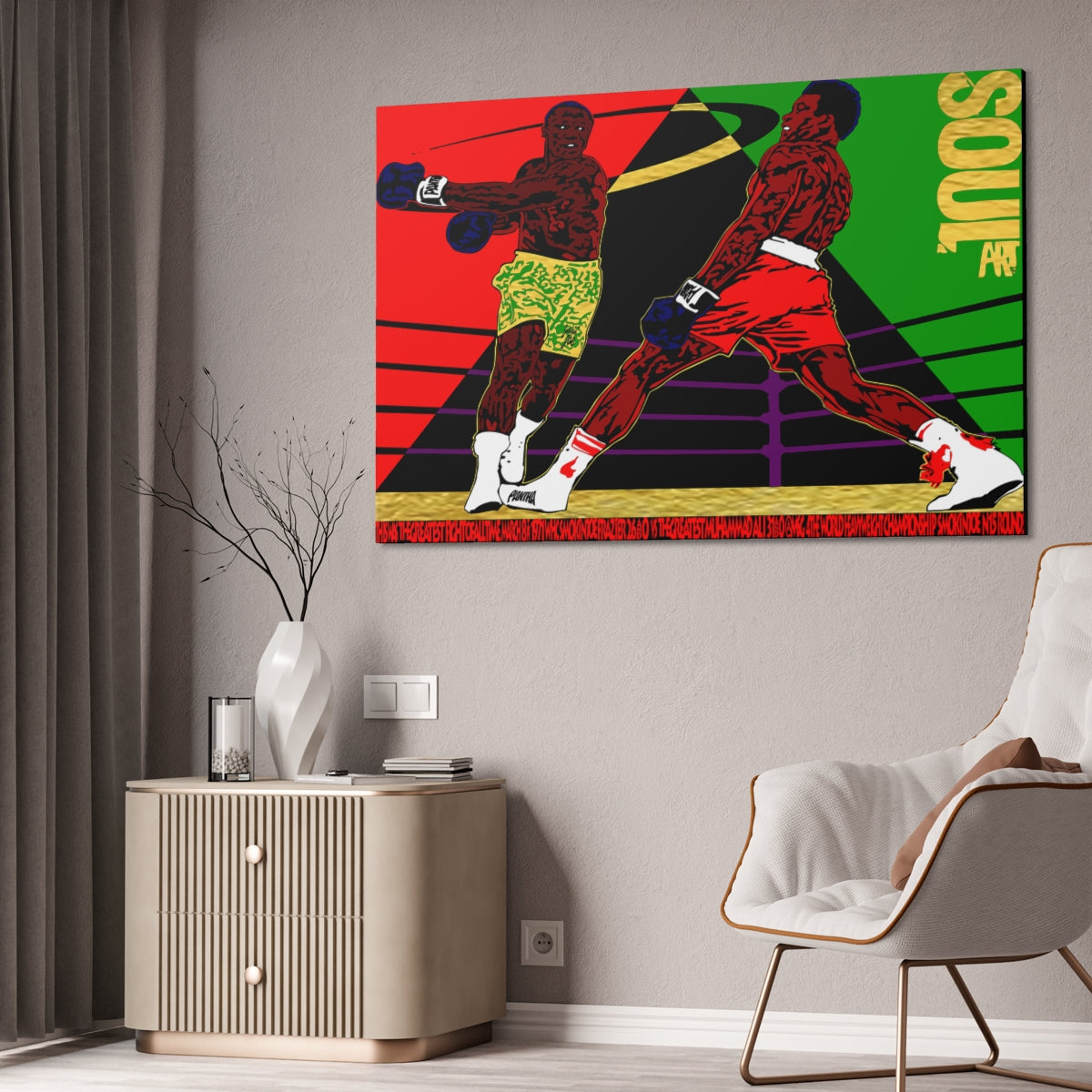 UNO SOULART THE FIGHT Smokin' Joe Beat Muhammad Ali 60x40 Canvas Stretched, 1.5''