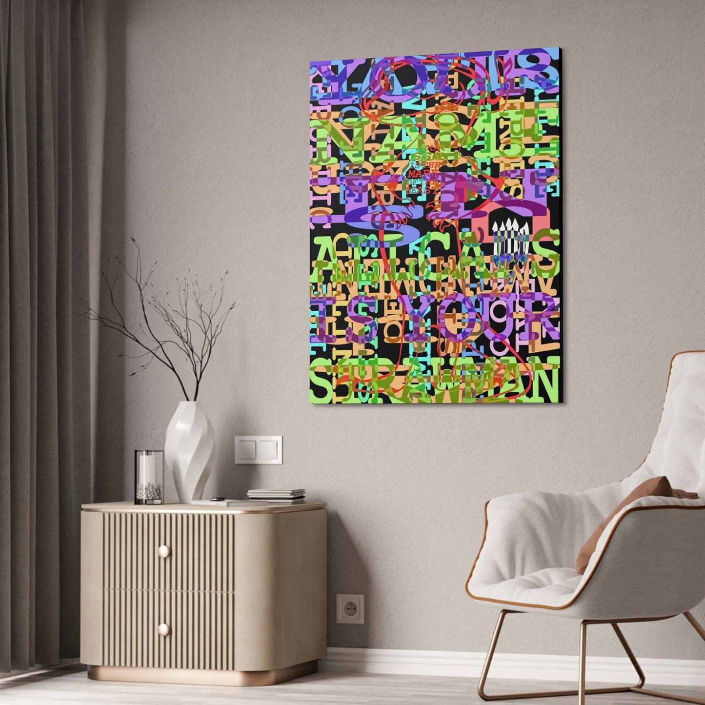 UNO GEKKO 2THEREPUBLIC ALLCAPS IS YO STRAWMAN 36x48 Canvas Stretched, 1.5''