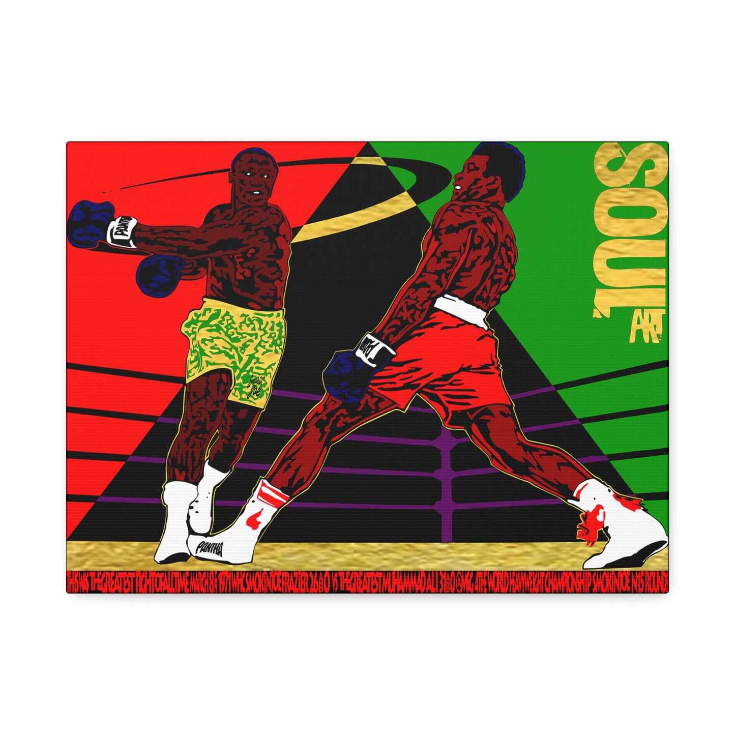 UNO SOULART THE FIGHT Smokin' Joe Beat Muhammad Ali 16x12, 24x18, & 30x24" Stretched Canvas