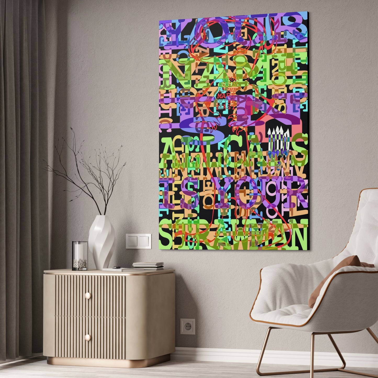 UNO GEKKO 2THEREPUBLIC ALLCAPS IS YO STRAWMAN 40x60 Canvas Stretched, 1.5''