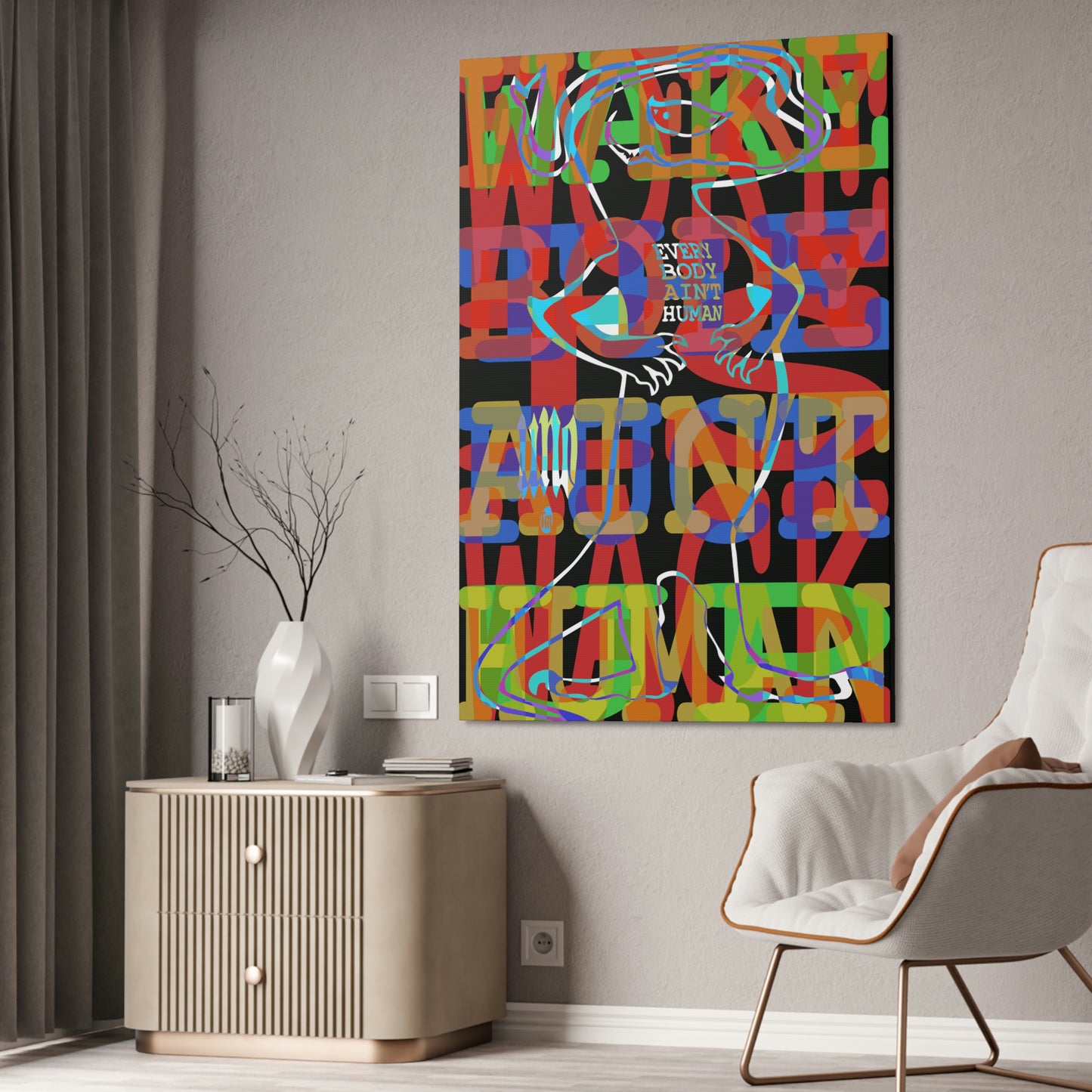 UNO GEKKO 2THEREPUBLIC EVERYBODY AIN'T HUMAN 40x60 Canvas Stretched, 1.5''