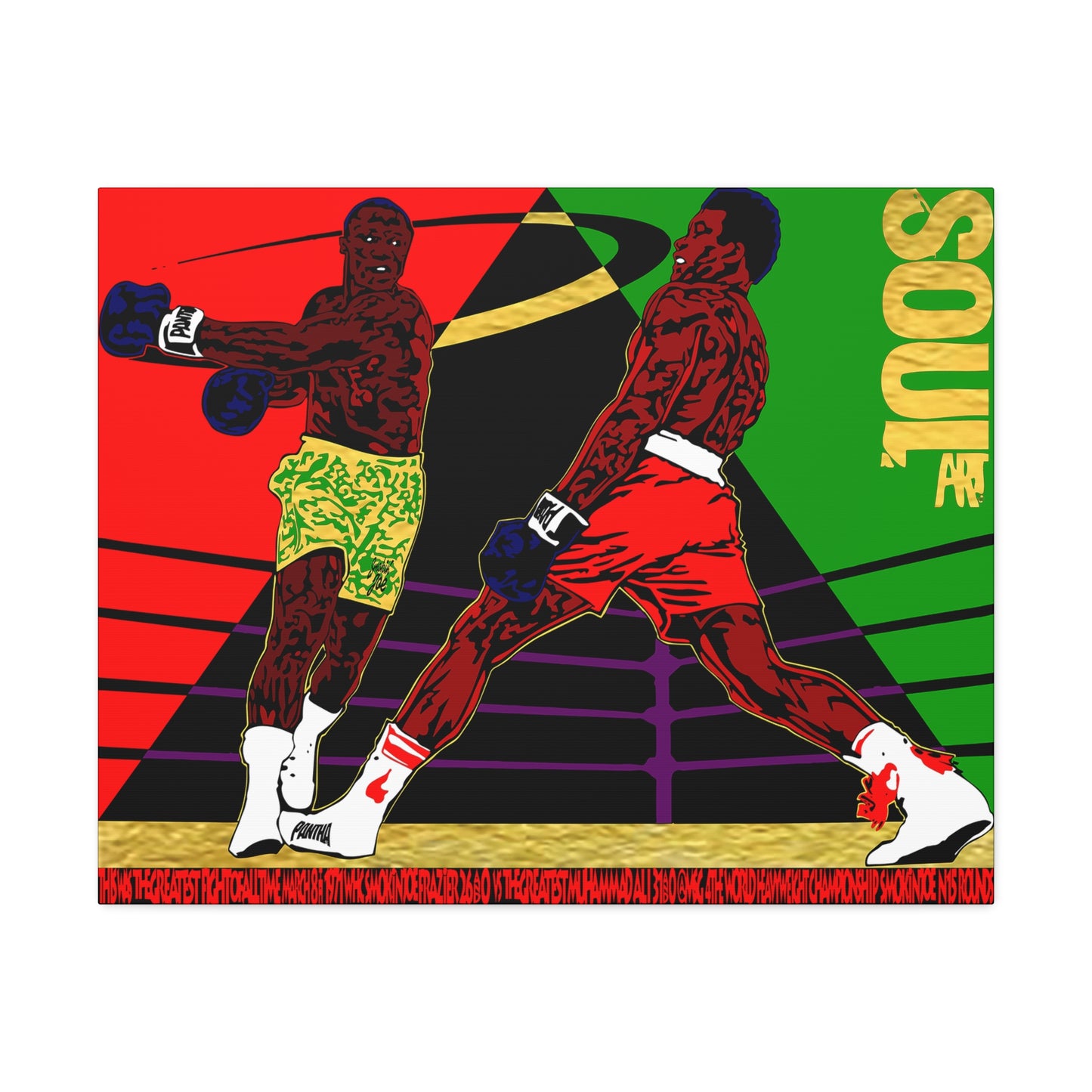 UNO SOULART THE FIGHT Smokin' Joe Beat Muhammad Ali 16x12, 24x18, & 30x24" Stretched Canvas