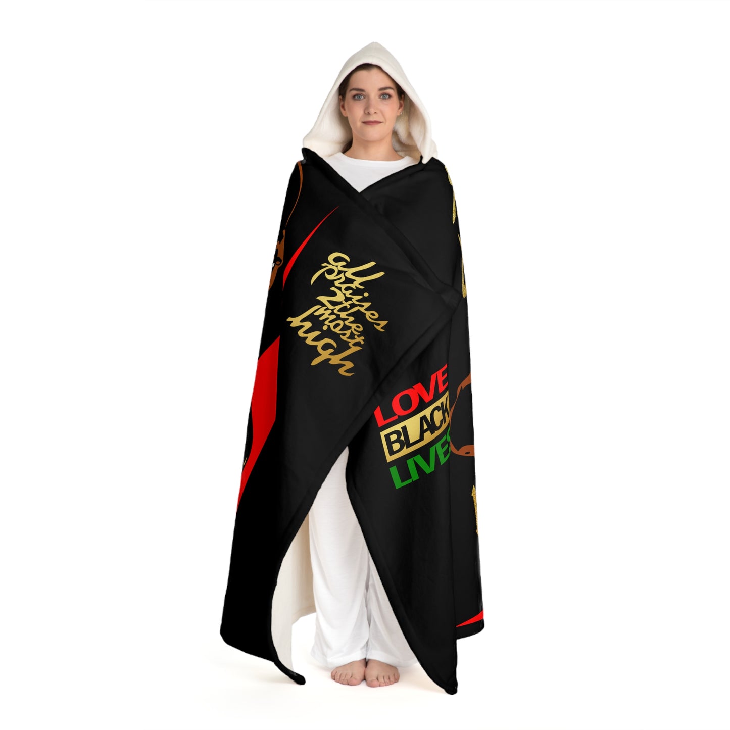 UNO LOVEBLACKLIVES ALLAHUAKBAR ALI Hooded Sherpa Fleece Blanket