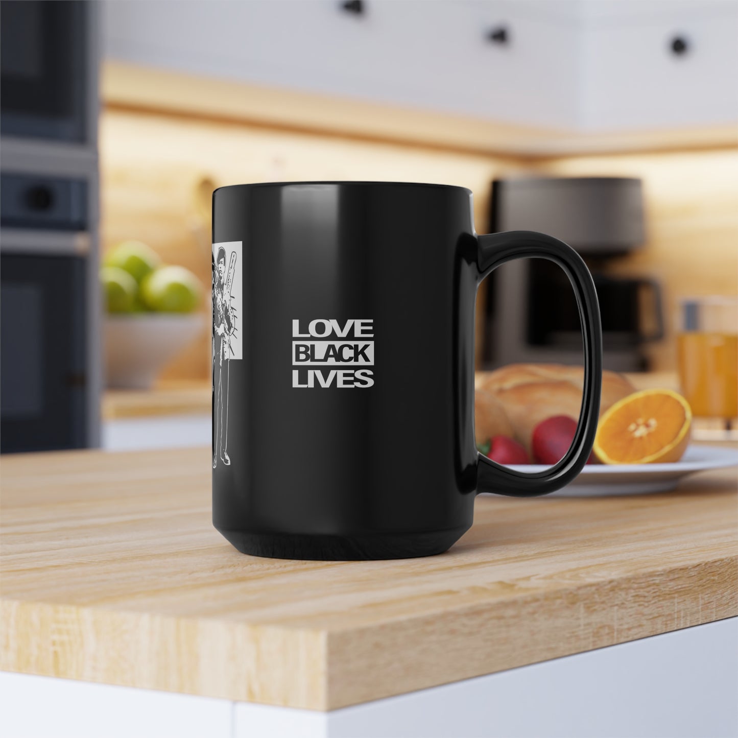 UNO LOVEHUEY LOVEBLACKLIVES Black Mug, 15oz