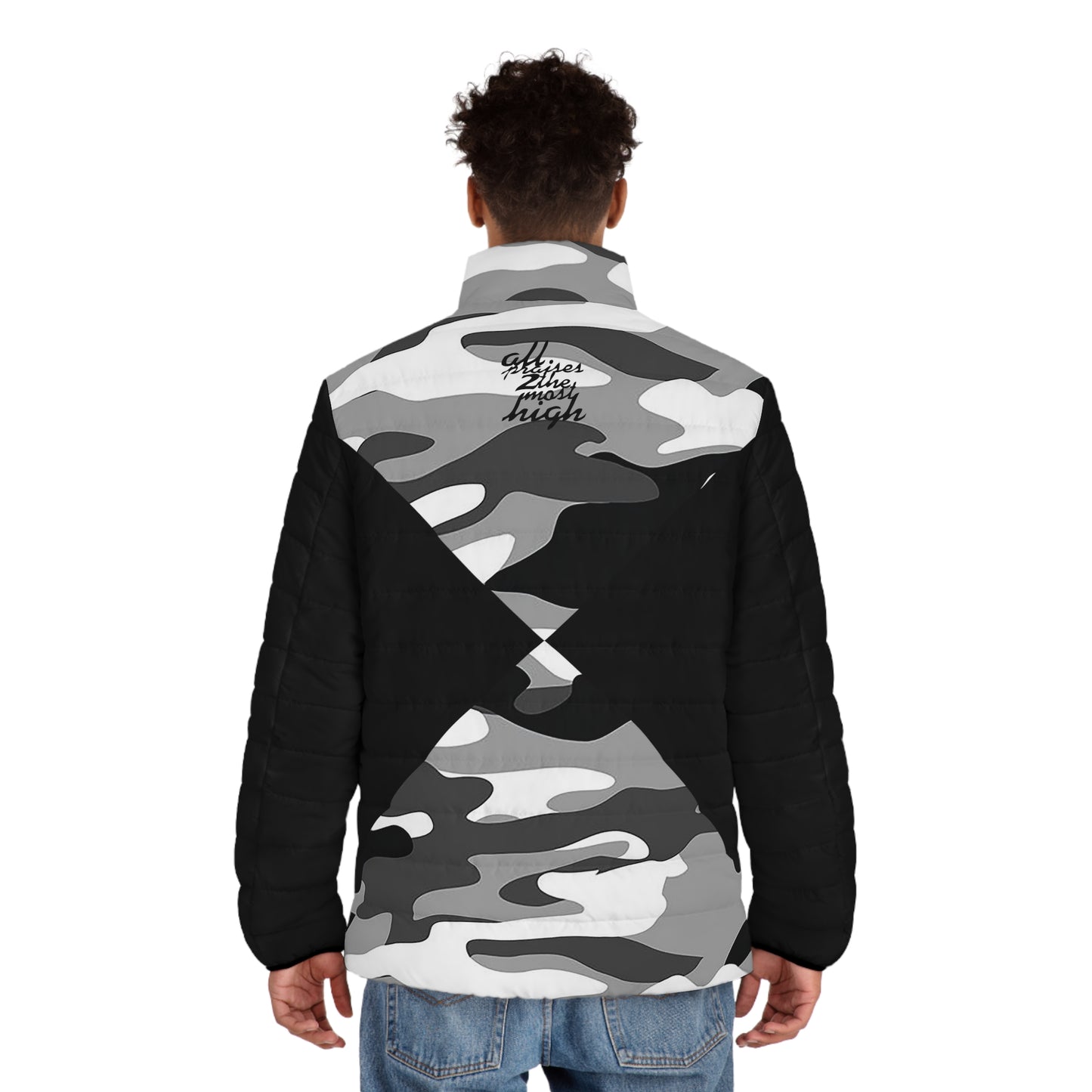 UNO ALL PRAISES Men's Puffer Jacket (AOP) Camo Collection