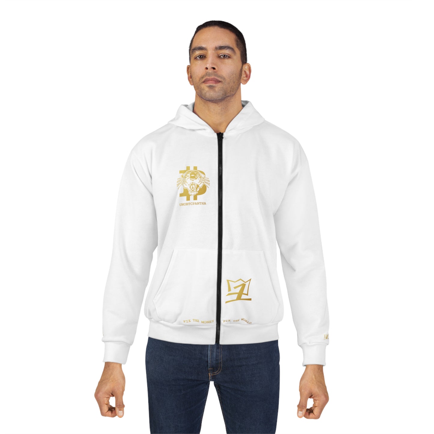 UNOBTCPANTHA FIXTHEMONEY FIXTHEWORLD Unisex Zip Hoodie (AOP)