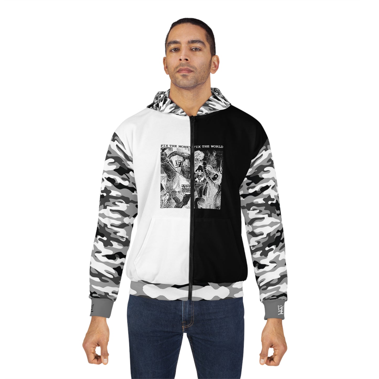 UNOBTC DEATH 2ALL CENTRAL BANKS Unisex Zip Hoodie (AOP)Camo Collection