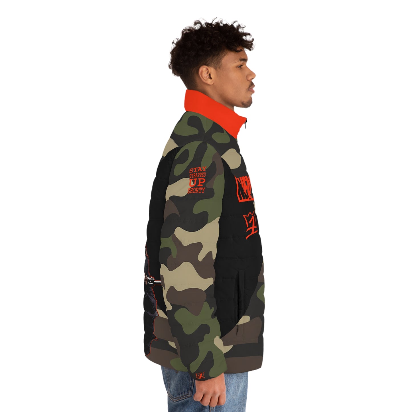 UNO 2THEREPUBLIC FREEGMJ STAY STRAPPED UP SHORTY Men's Puffer Jacket (AOP) Camo Collection