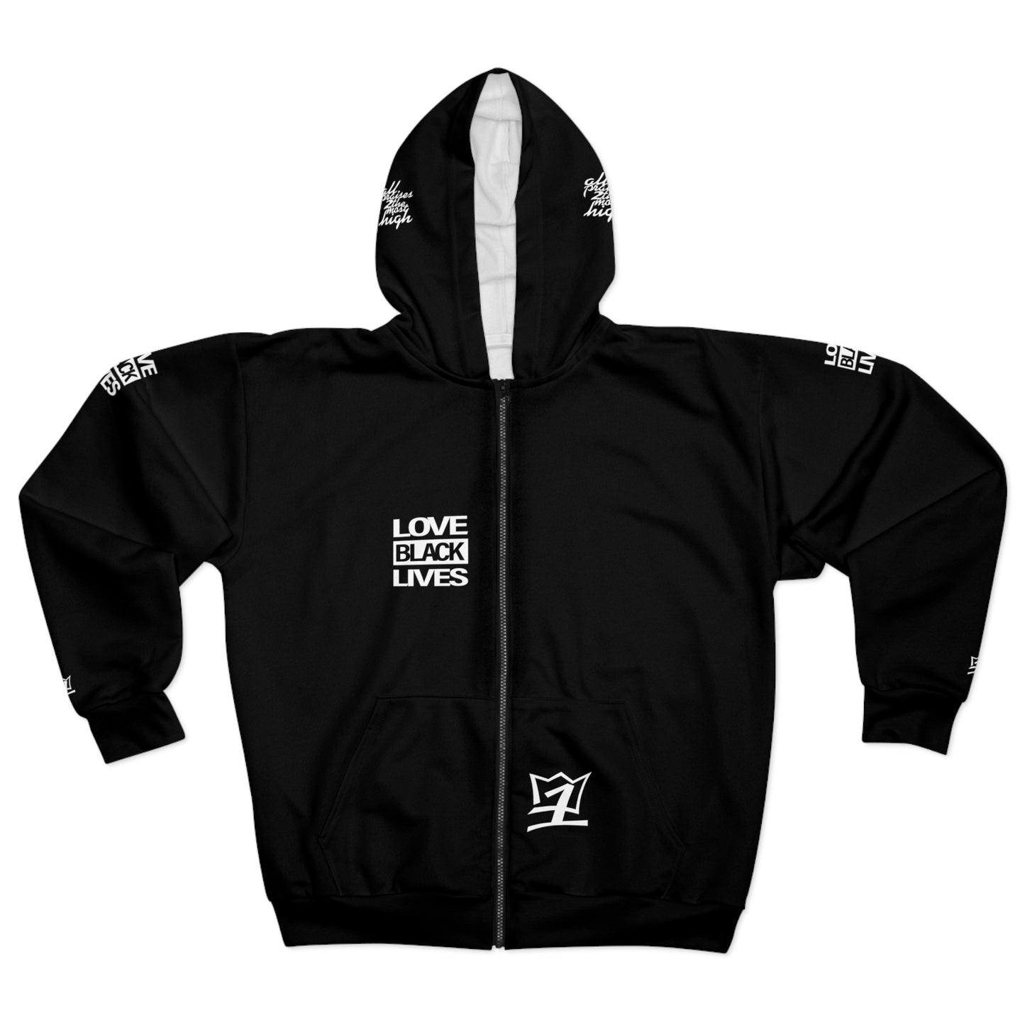 UNO LOVEBLACKLIVES TOMMIEFIST Unisex Zip Hoodie (AOP)