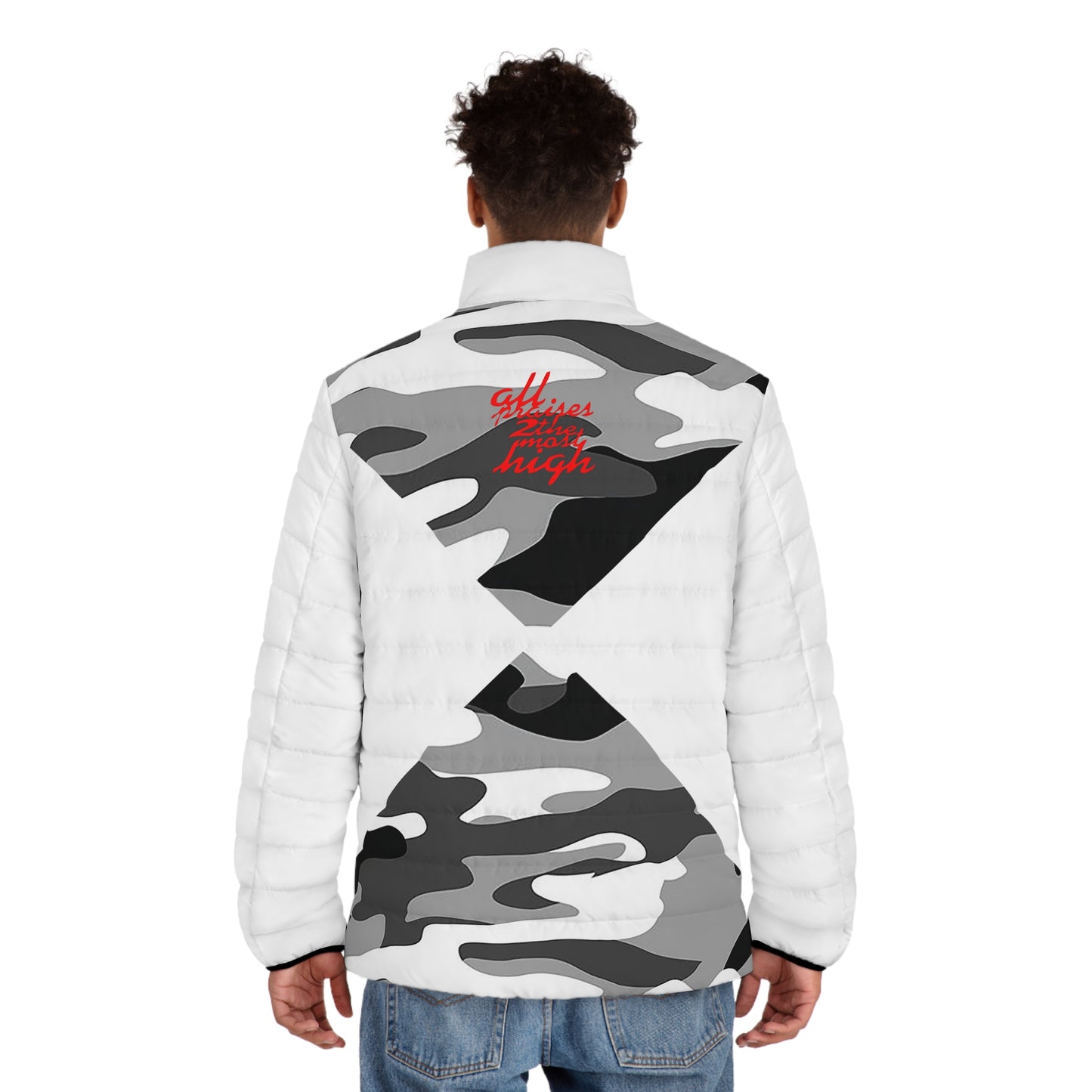 UNO ALL PRAISES Men's Puffer Jacket (AOP) Camo Collection