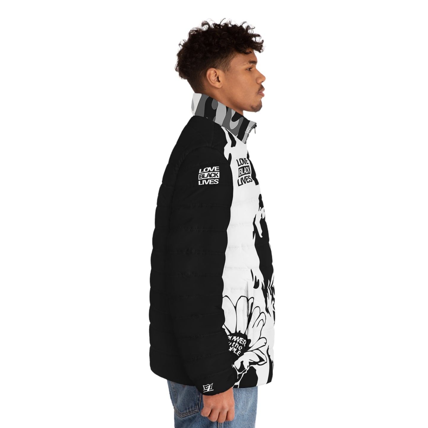 UNO LOVEBLACKLIVES LOVEBOB Men's Puffer Jacket (AOP) Camo Collection