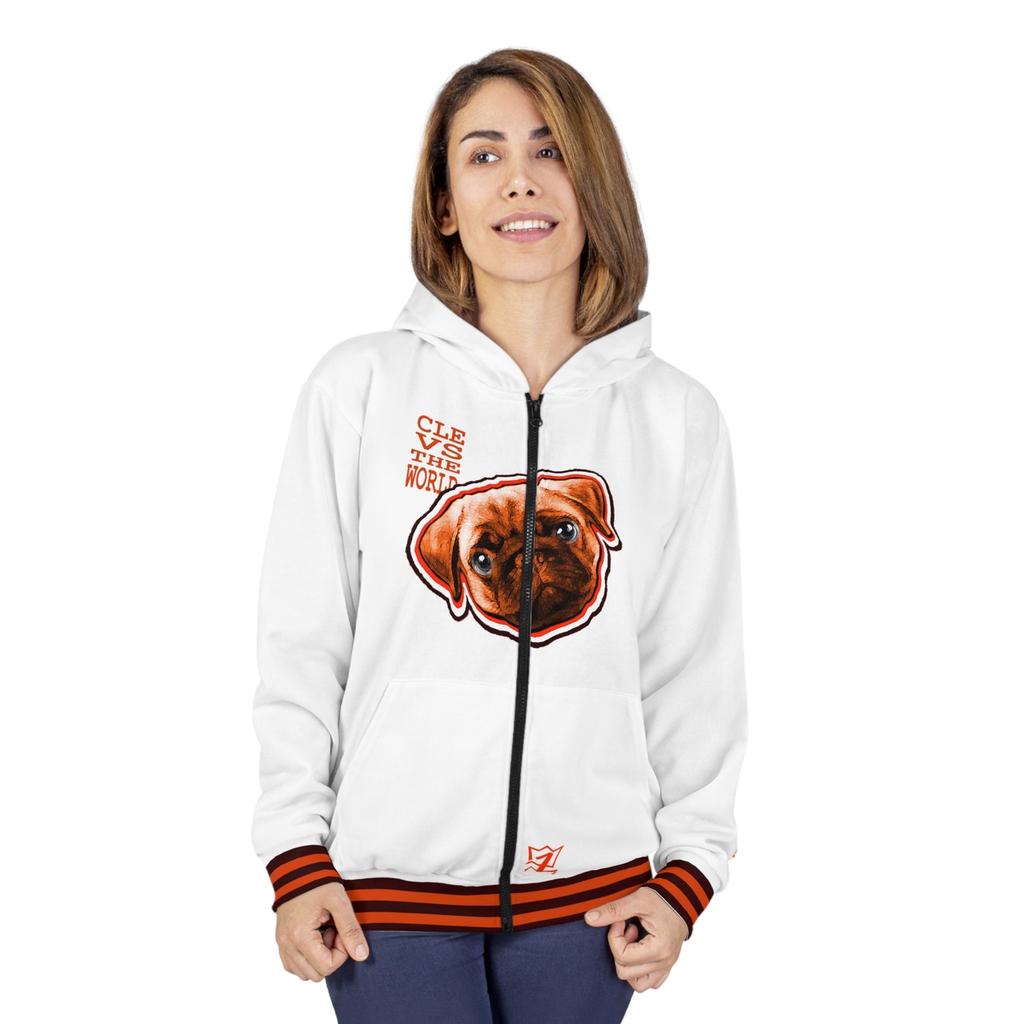 UNO LOVETHELAND BROWNPUG Unisex Zip Hoodie (AOP)