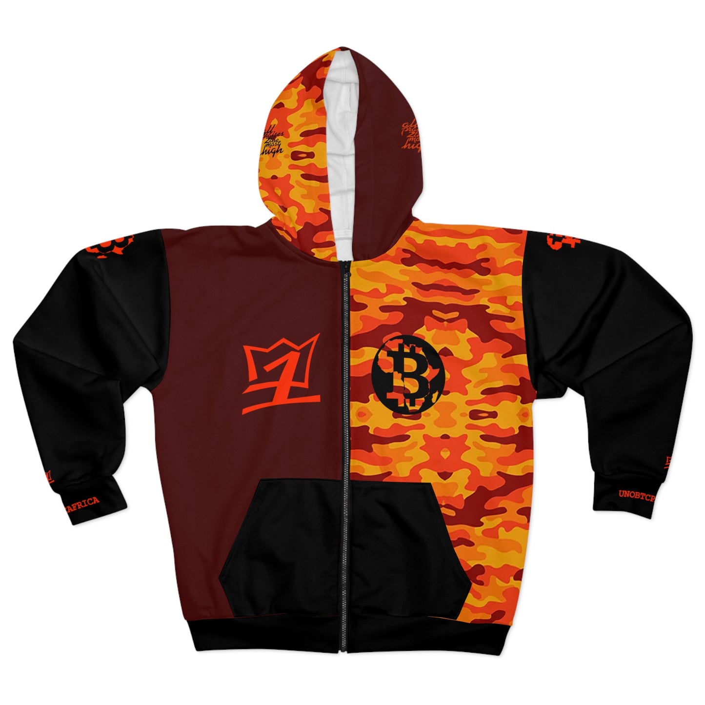 UNOBTCPANTHA UNOBTCAFRICA ORANGEPANTHA Camo Collection Unisex Zip Hoodie (AOP)