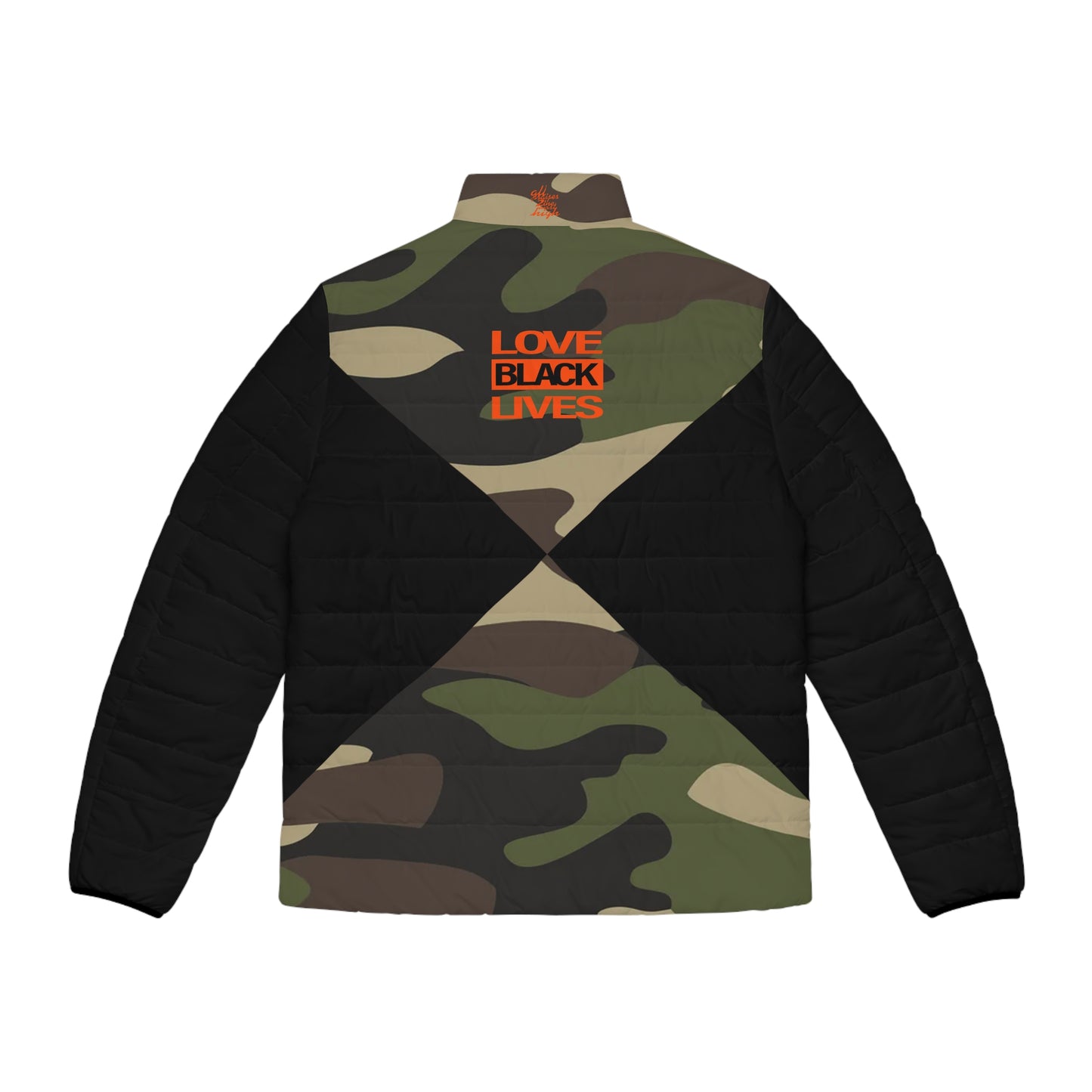 UNO LOVEBLACKLIVES Men's Puffer Jacket (AOP) Camo Collection