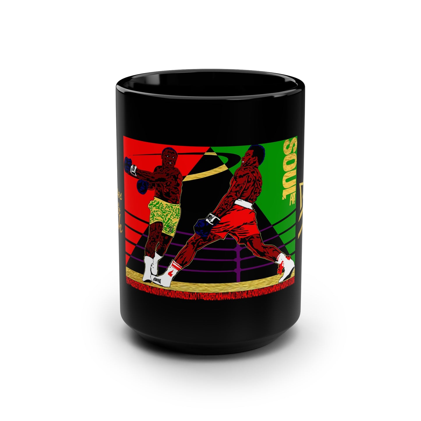 UNO THE FIGHT Smokin'Joe beats Muhammad Ali Black Mug, 15oz