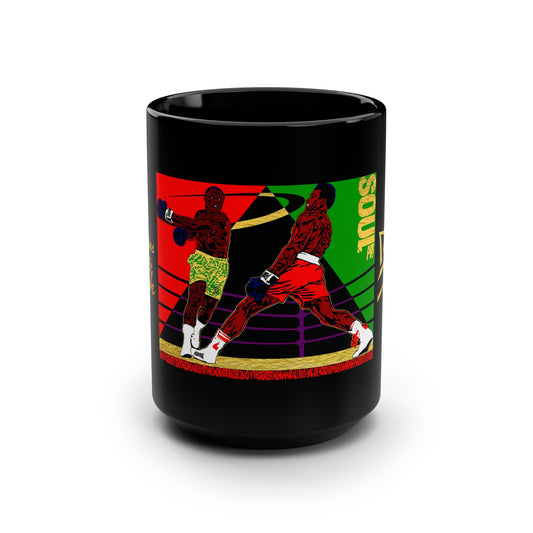 UNO THE FIGHT Smokin'Joe beats Muhammad Ali Black Mug, 15oz