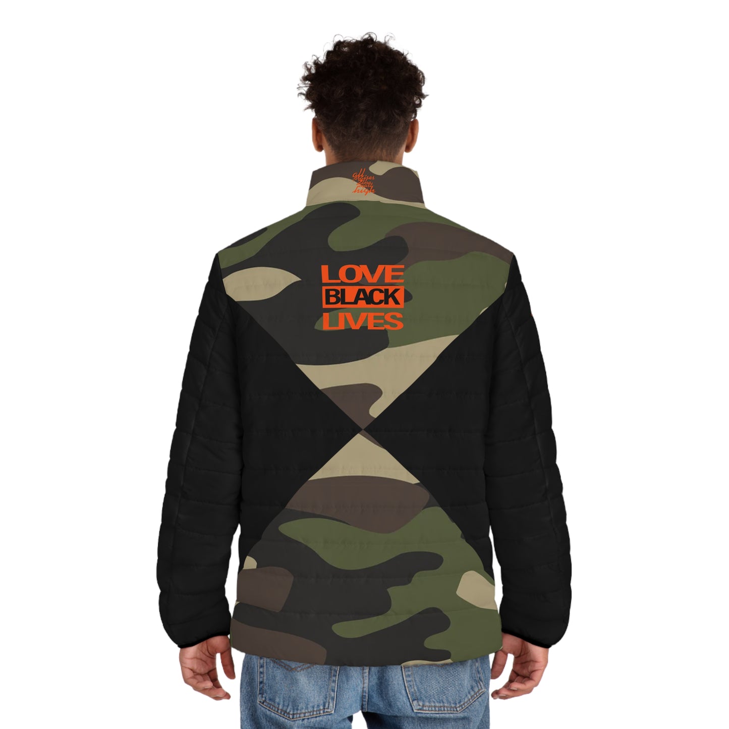 UNO LOVEBLACKLIVES Men's Puffer Jacket (AOP) Camo Collection