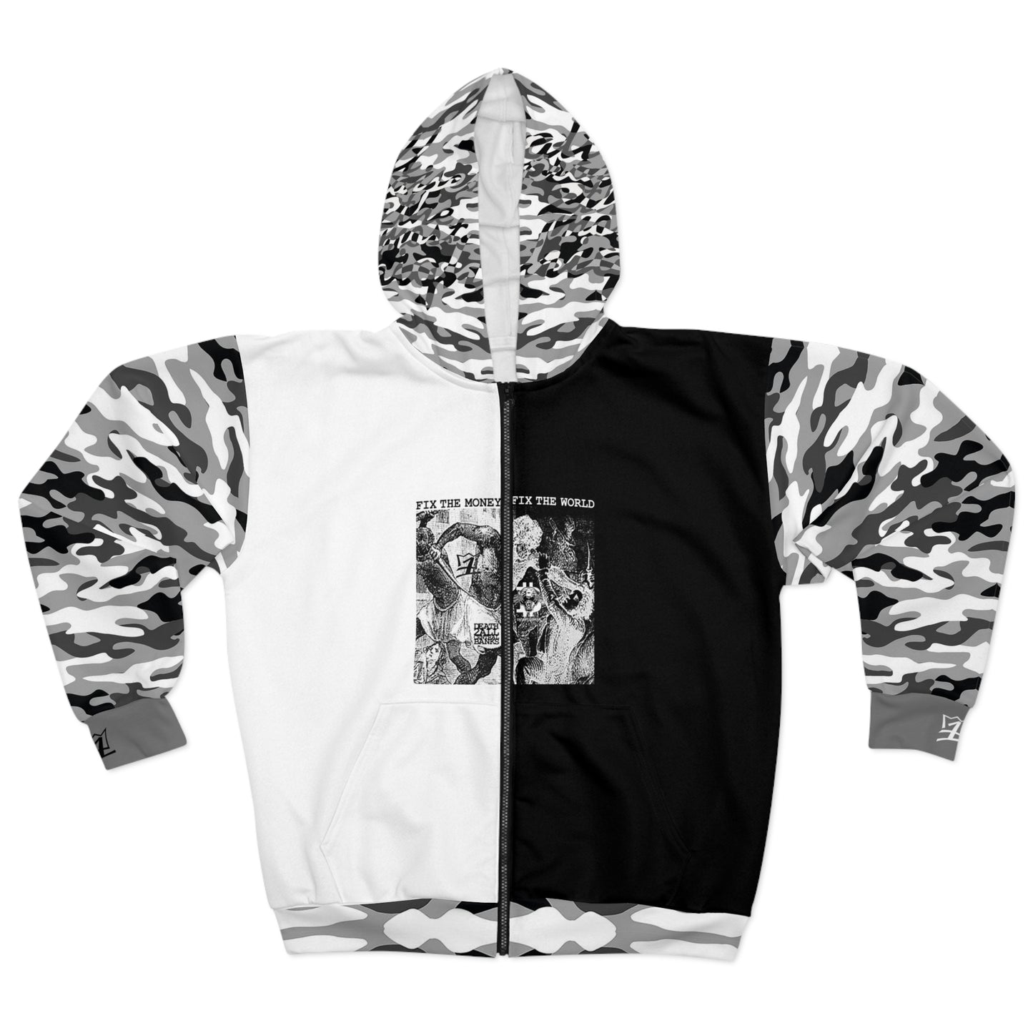 UNOBTC DEATH 2ALL CENTRAL BANKS Unisex Zip Hoodie (AOP)Camo Collection