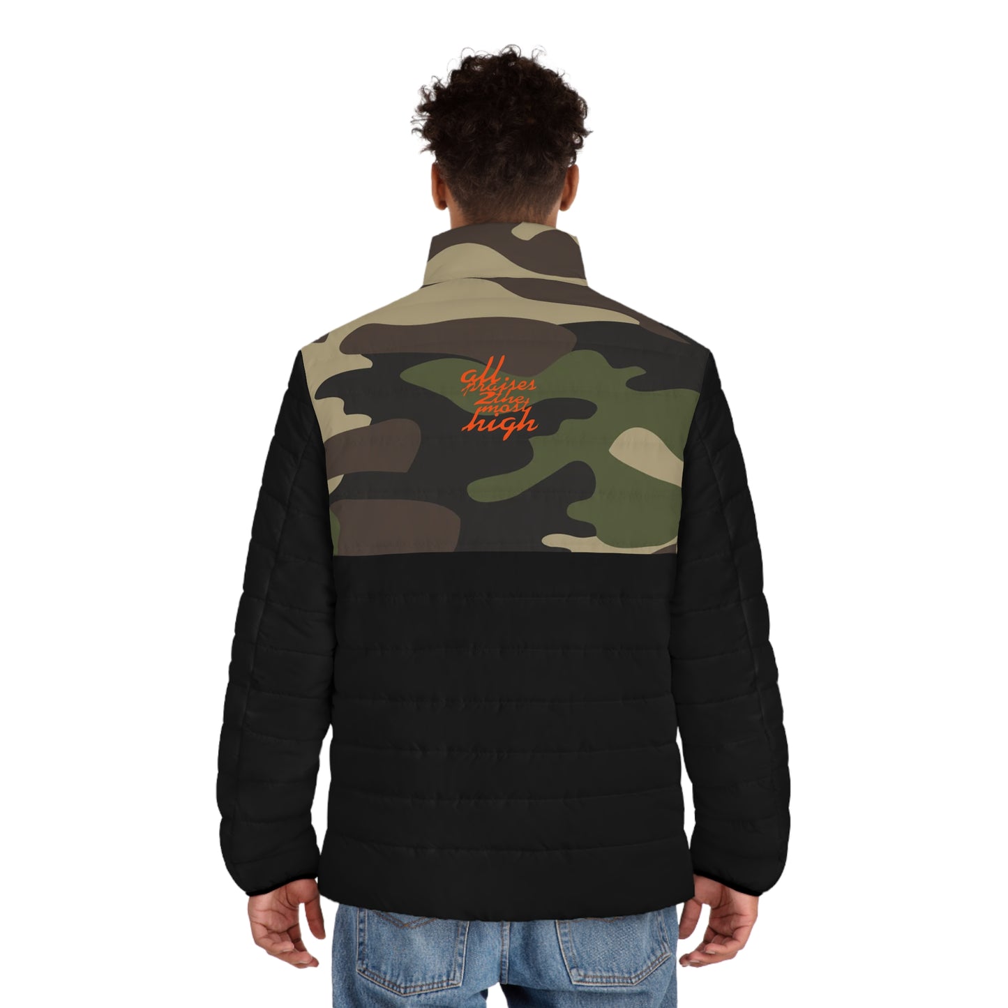 UNO ALL PRAISES Men's Puffer Jacket (AOP) Camo Collection