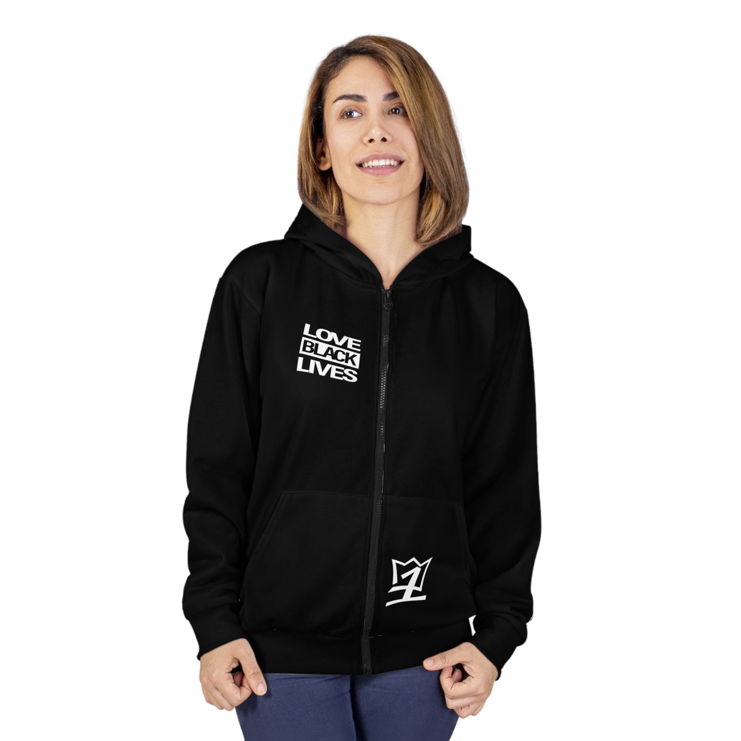 UNO LOVEBLACKLIVES LOVEHUEY AOP Unisex Zip Hoodie