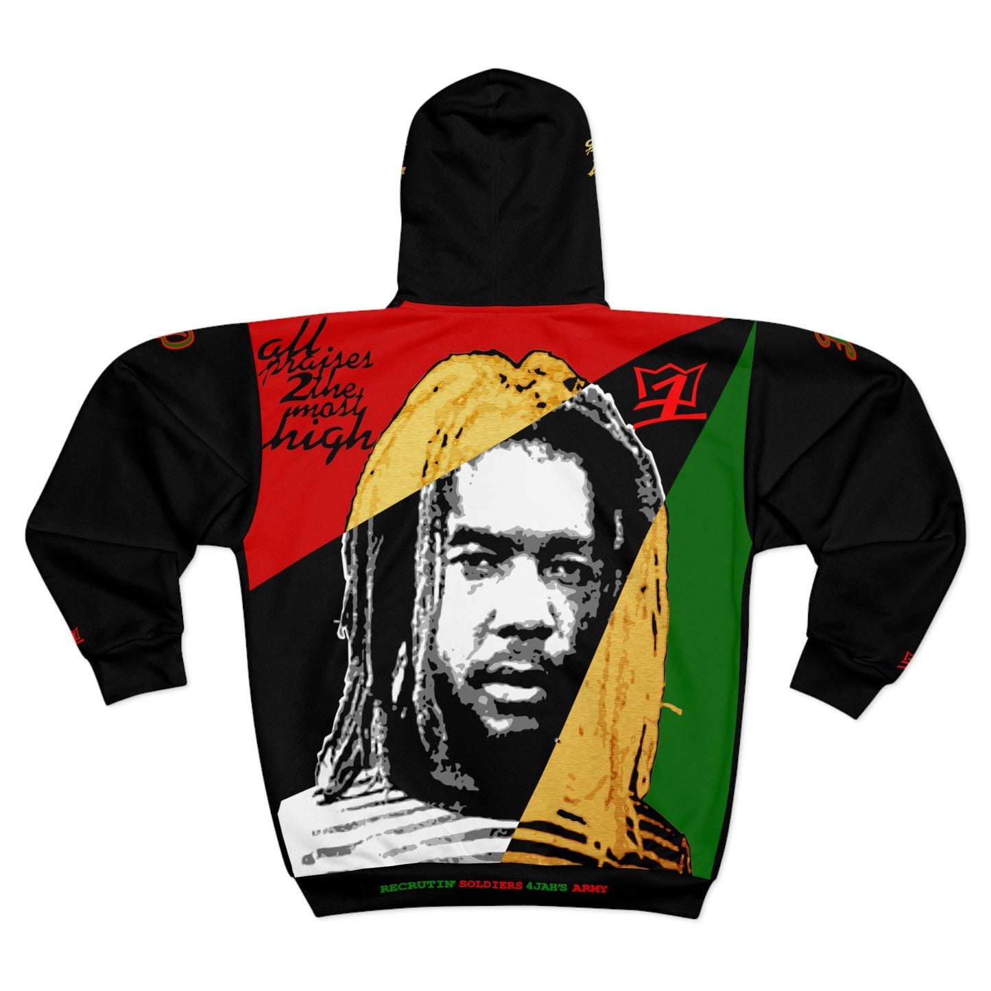 UNO PANTHA LOVEPETER Recruitin' Soldiers 4Jah's Army AOP Unisex Zip Hoodie