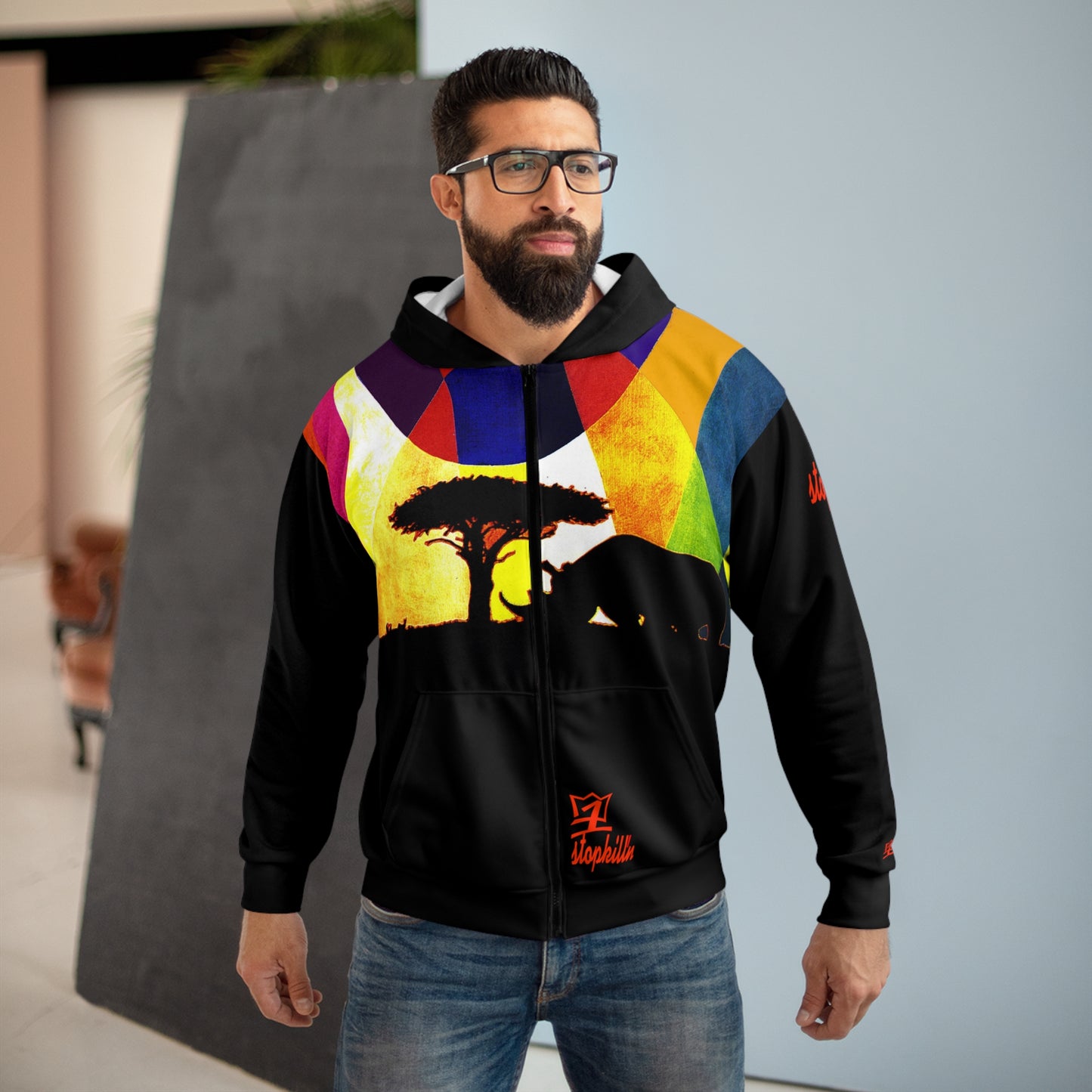 UNO STOPKILL'N RHINOSUNSET AOP Unisex Zip Hoodie