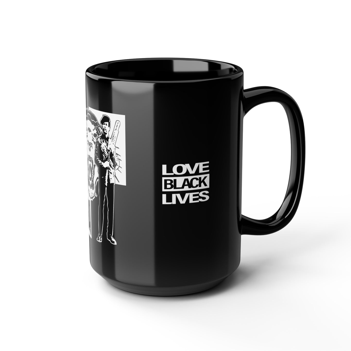 UNO LOVEHUEY LOVEBLACKLIVES Black Mug, 15oz