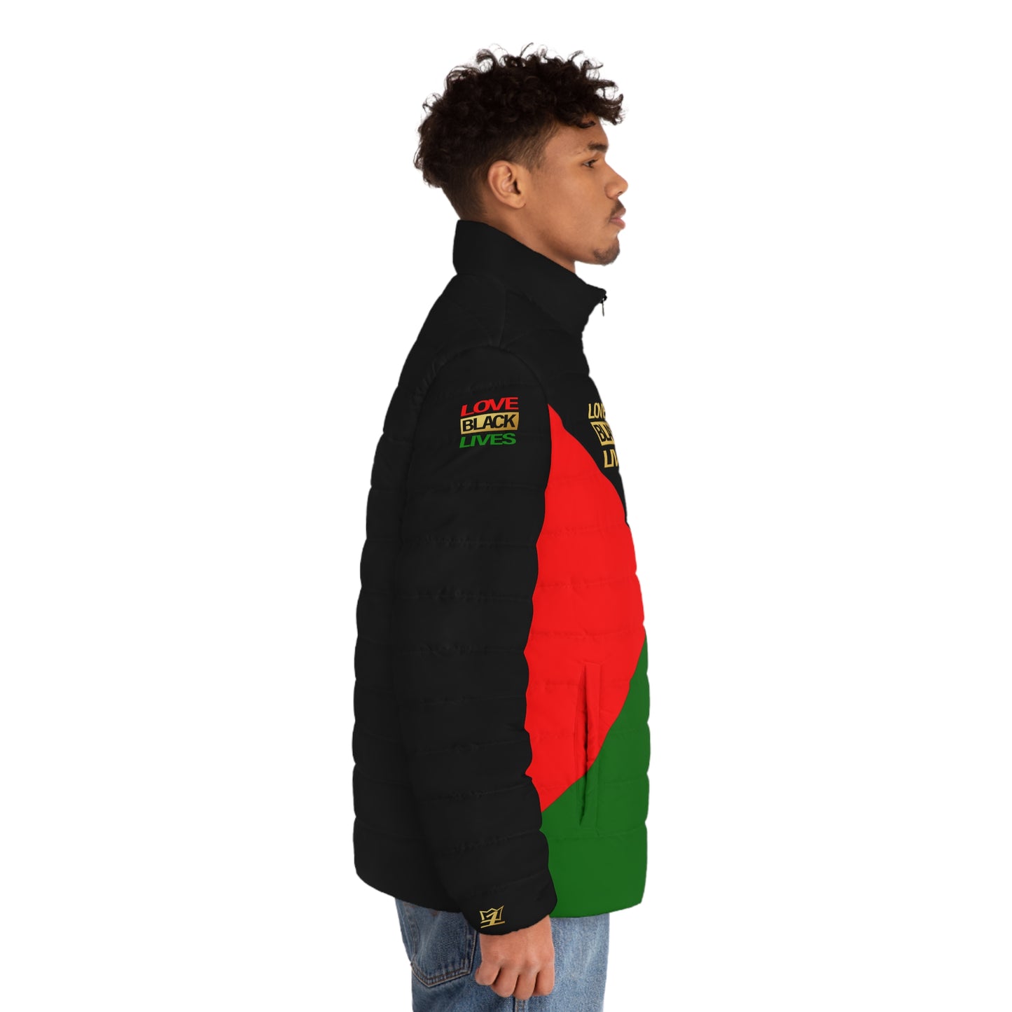 UNO LOVEBLACKLIVES Men's Puffer Jacket (AOP)