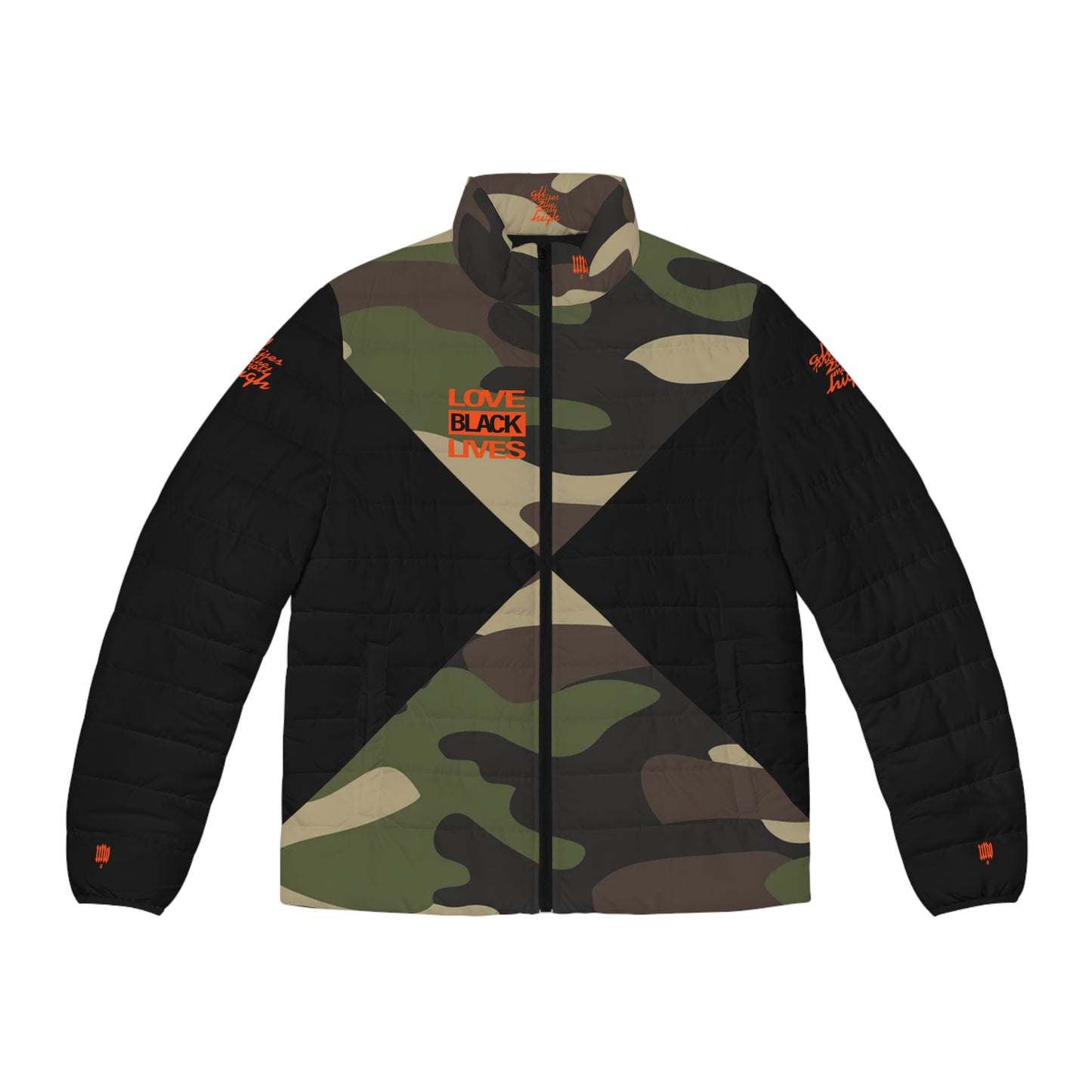 UNO LOVEBLACKLIVES Men's Puffer Jacket (AOP) Camo Collection