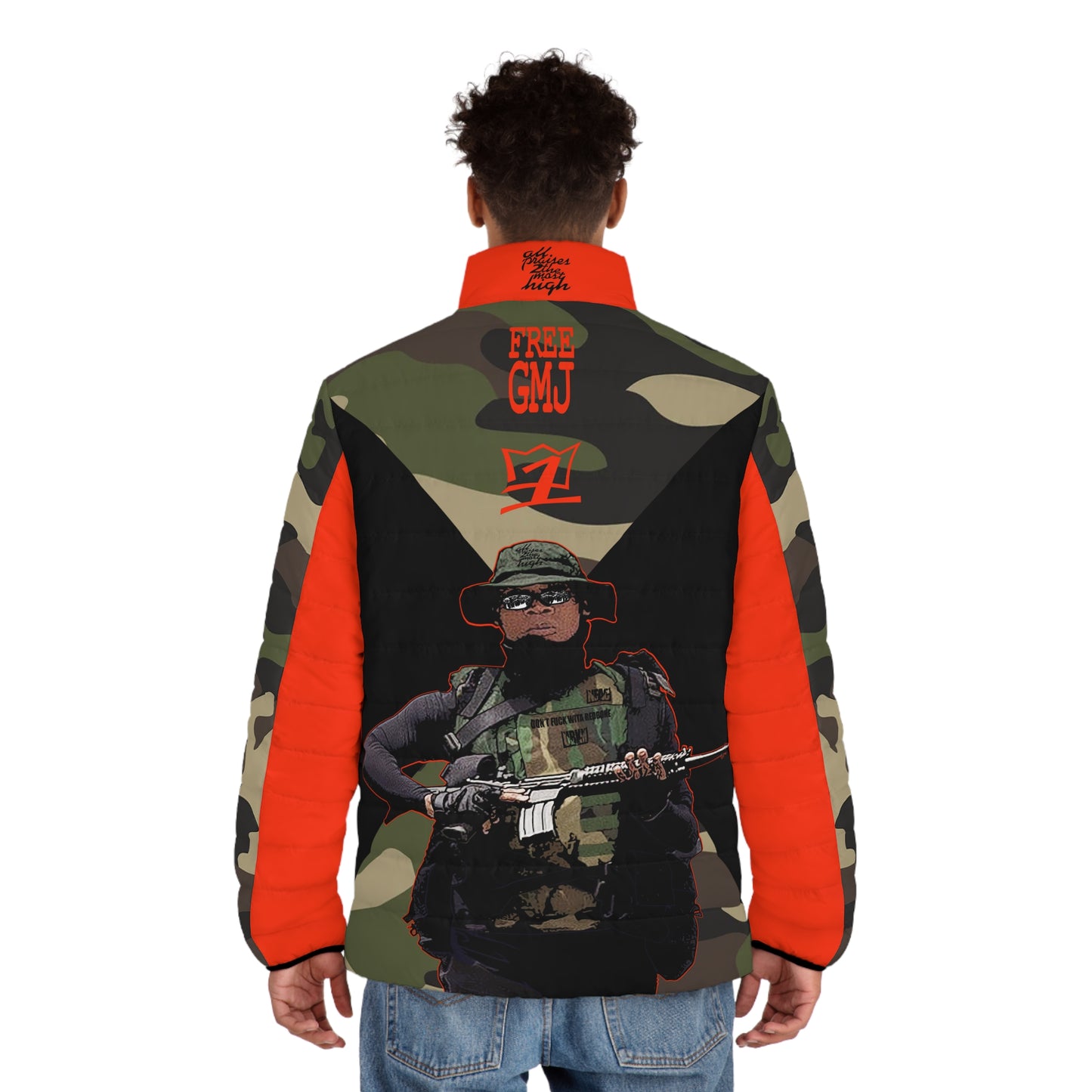 UNO 2THEREPUBLIC FREEGMJ STAY STRAPPED UP SHORTY Men's Puffer Jacket (AOP) Camo Collection