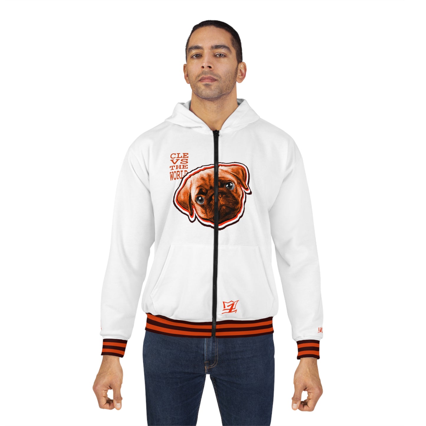 UNO LOVETHELAND BROWNPUG Unisex Zip Hoodie (AOP)