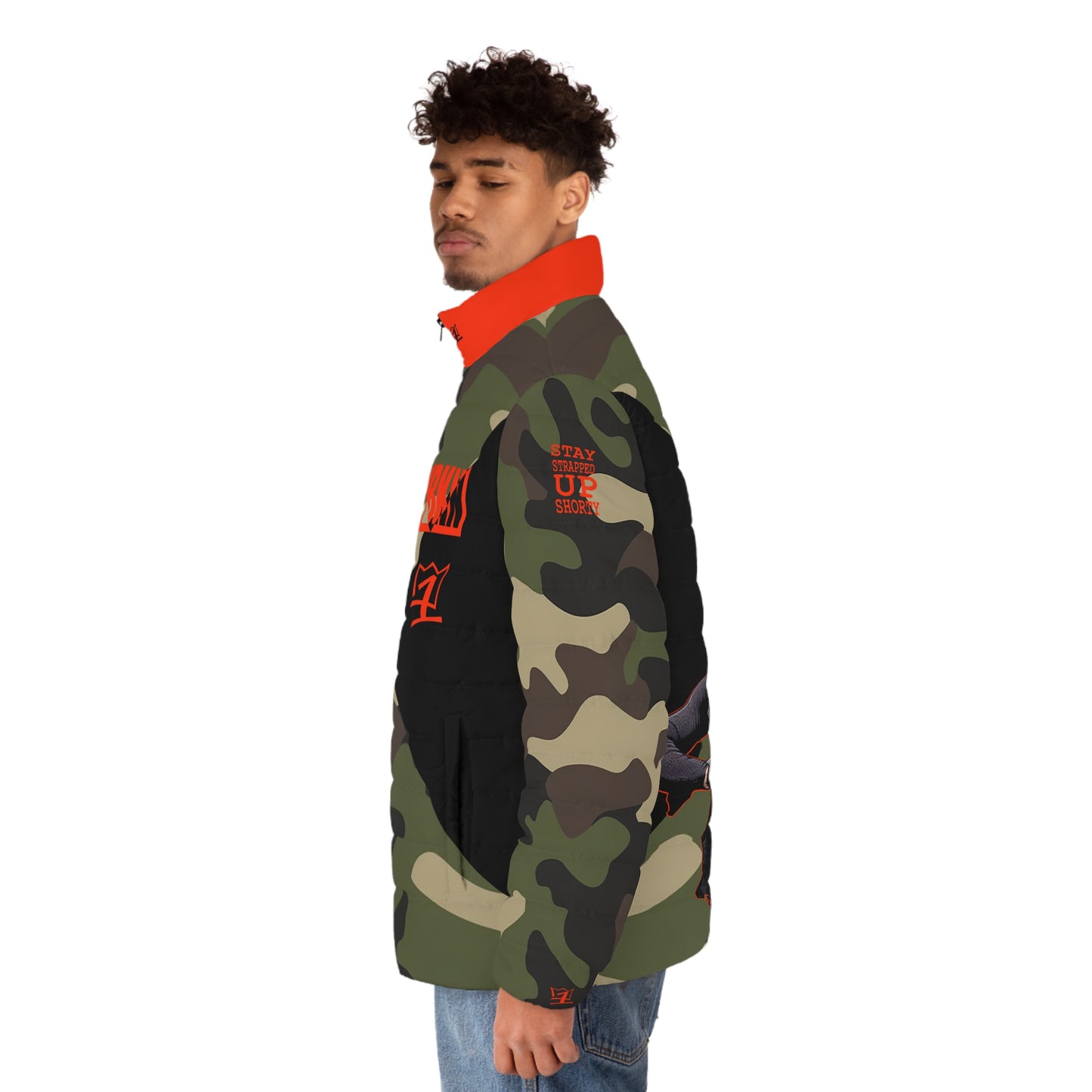 UNO 2THEREPUBLIC FREEGMJ STAY STRAPPED UP SHORTY Men's Puffer Jacket (AOP) Camo Collection