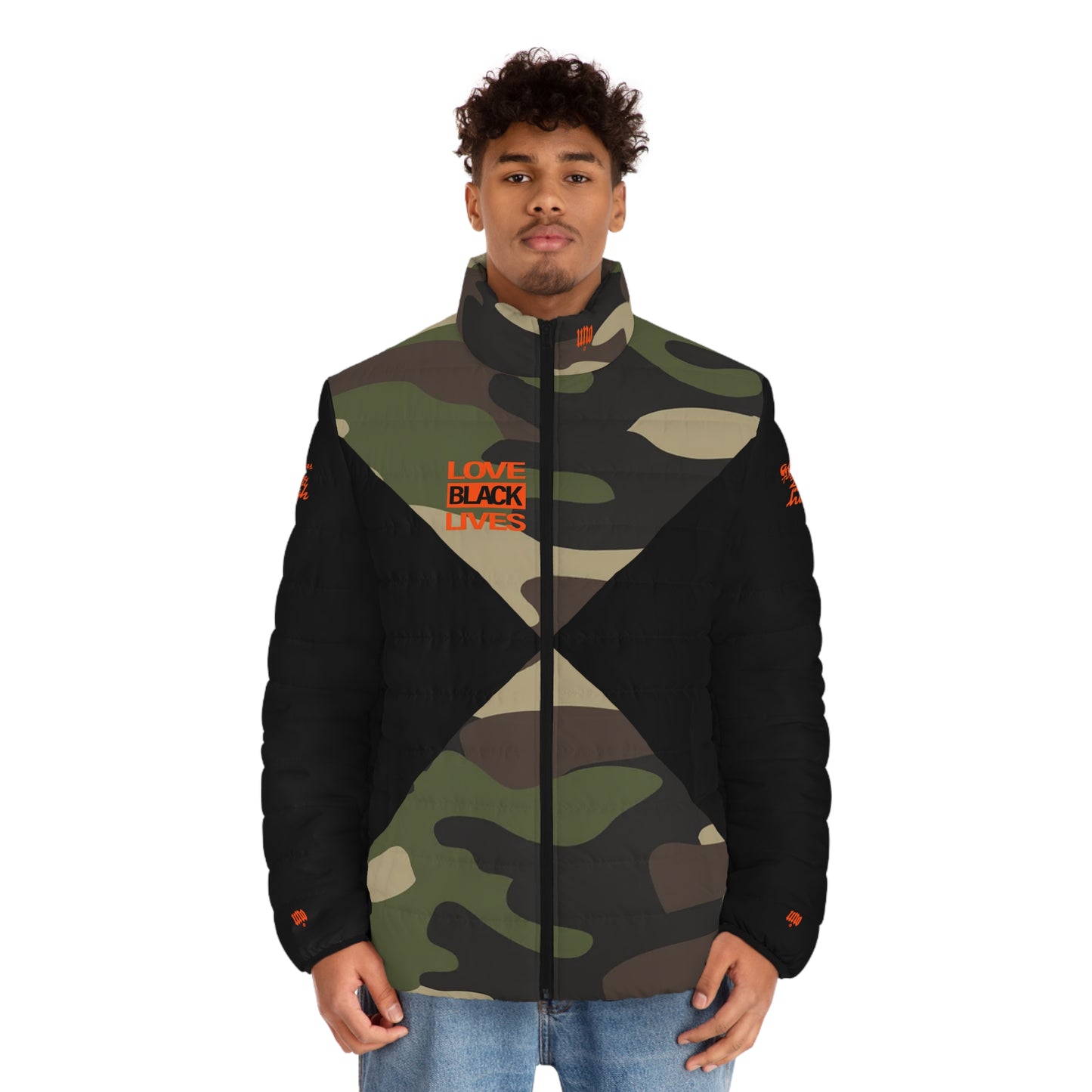 UNO LOVEBLACKLIVES Men's Puffer Jacket (AOP) Camo Collection