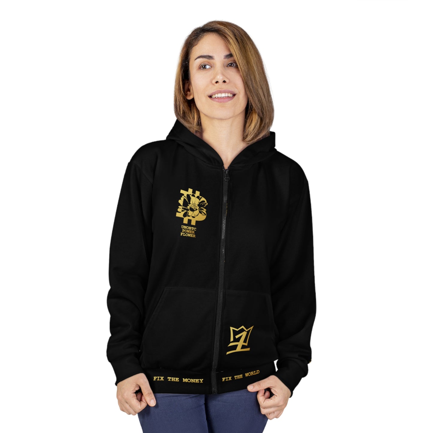 UNOBTCPOWERFLOWER AOP Unisex Zip Hoodie